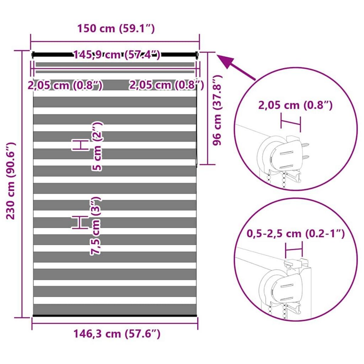 VIDAXL Store zebre gris clair largeur du tissu 145,9 cm polyester