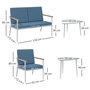 Voir la diapositive 3 : OUTSUNNY Salon de jardin 4 personnes 5 pièces 2 tables basses gigognes acier blanc accoudoirs effet bois coussins bleu