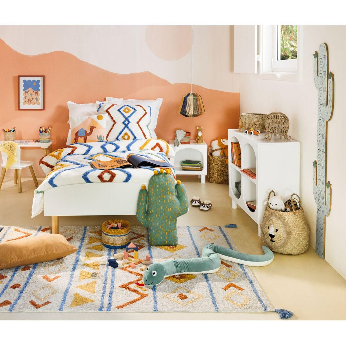 ATMOSPHERA Parure de lit enfant géométrique - 100% coton lavé et tufté - 140 x 200 cm