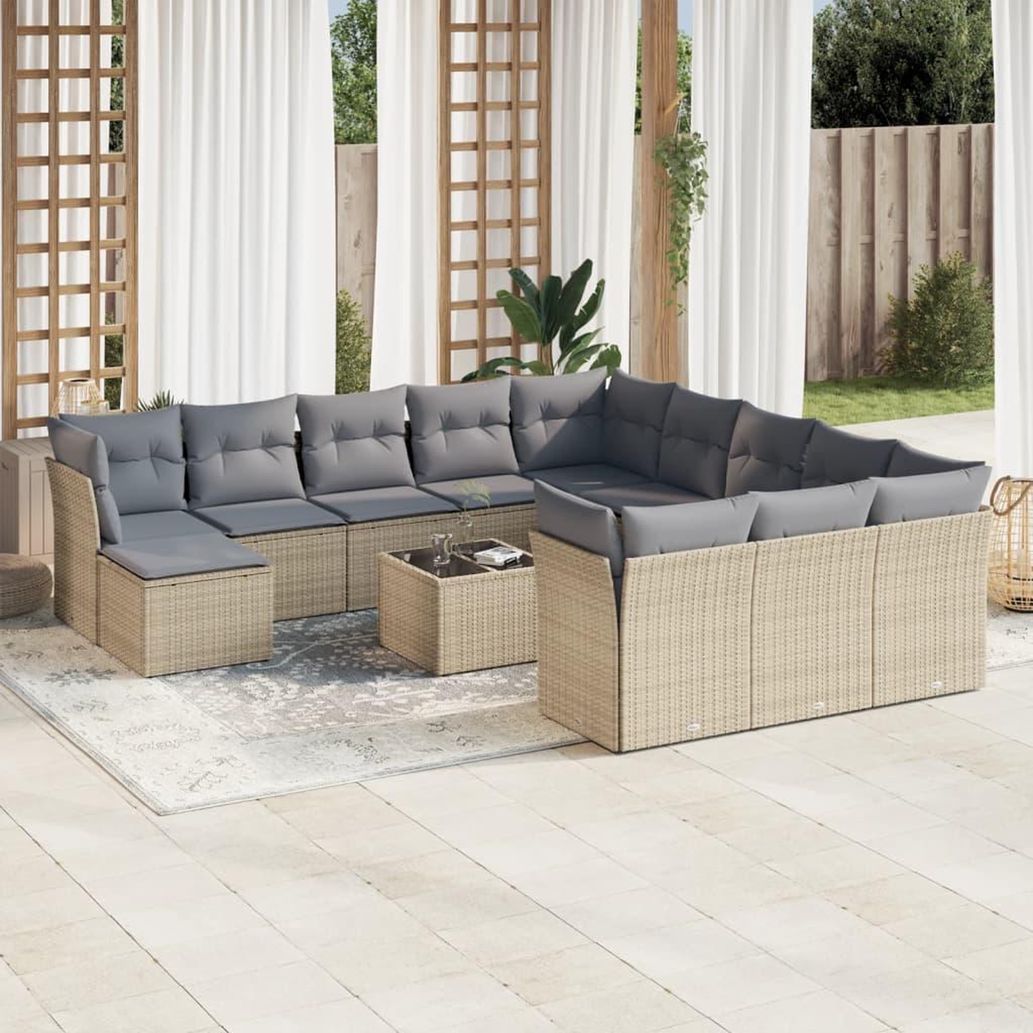 VIDAXL Salon de jardin avec coussins 13 pcs beige resine tressee