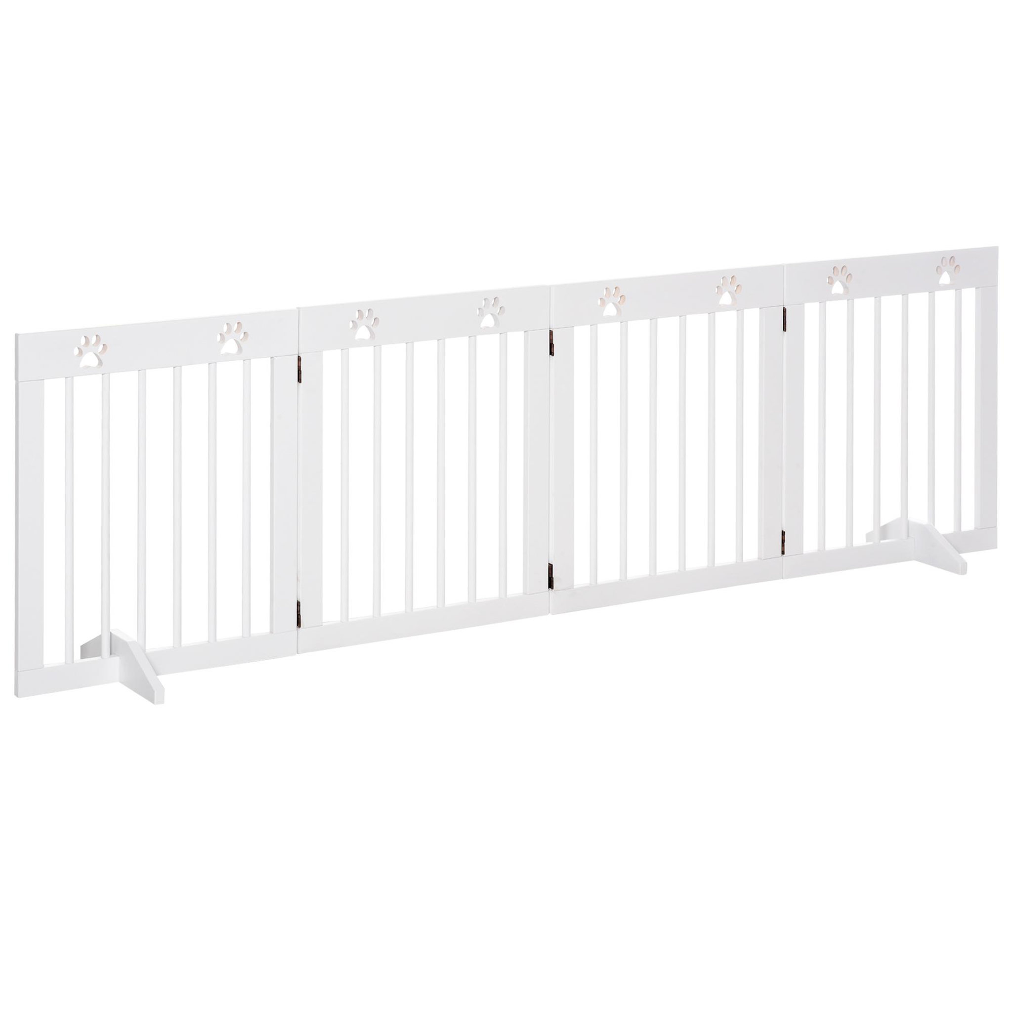 PAWHUT Barrière de sécurité pour animaux - barrière modulable pliable 4 panneaux - motif patte - 2 pieds support - bois de pin blanc