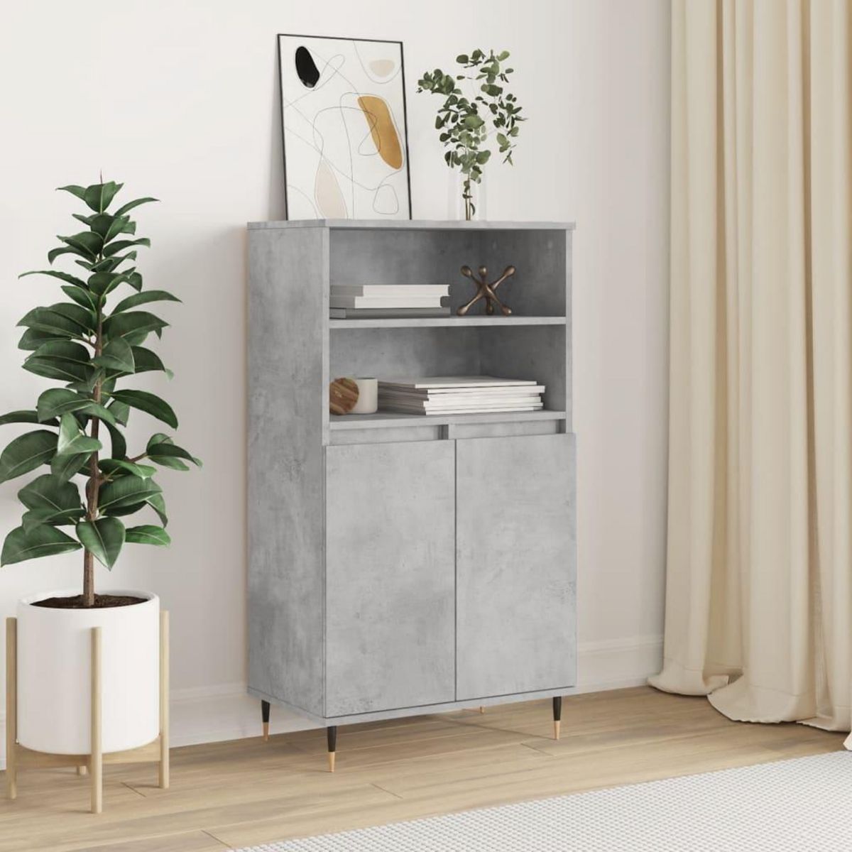 VIDAXL Buffet haut Gris beton 60x36x110 cm Bois d'ingenierie