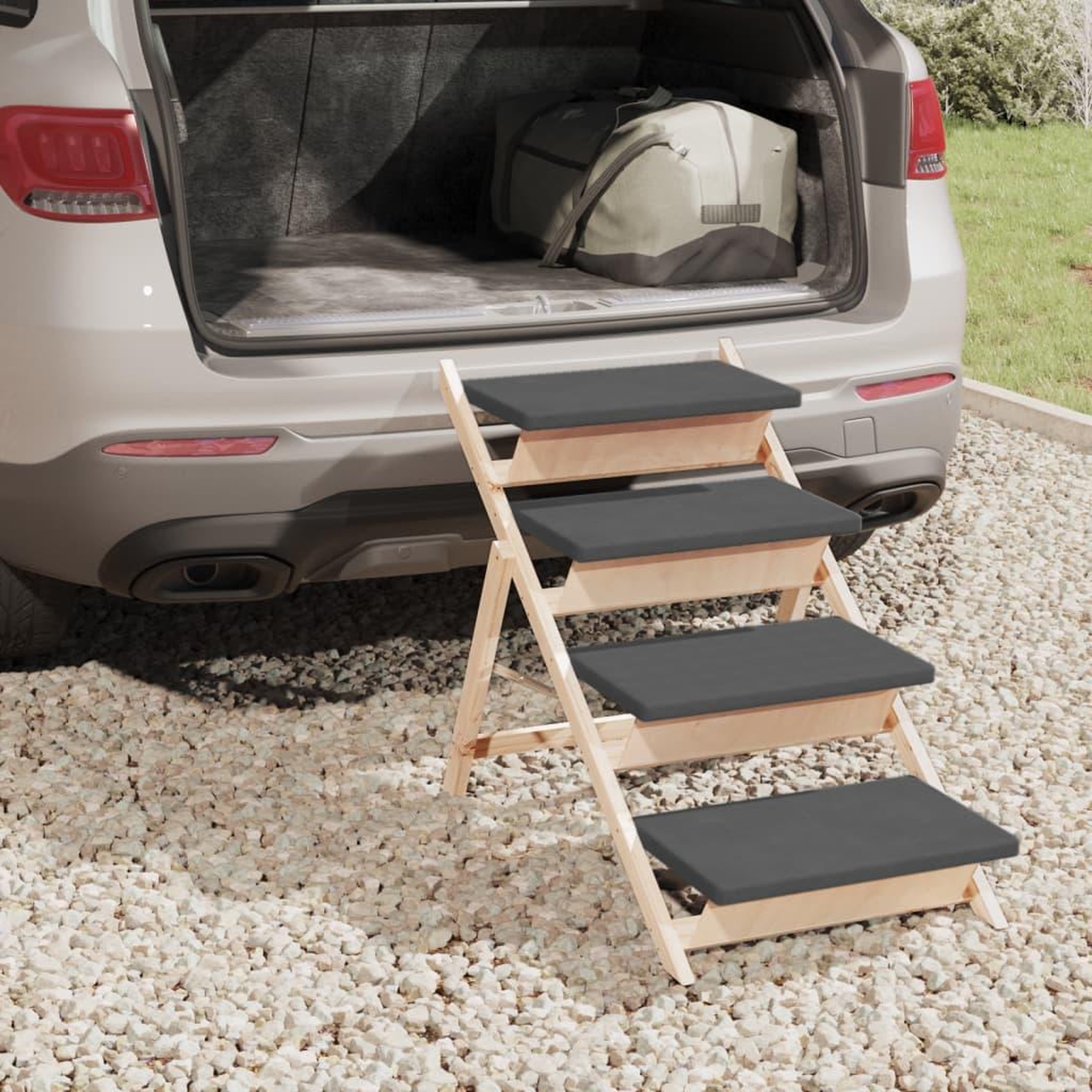 Voir la diapositive 3 : VIDAXL Escalier pour chiens gris 105x47 cm bois de sapin solide