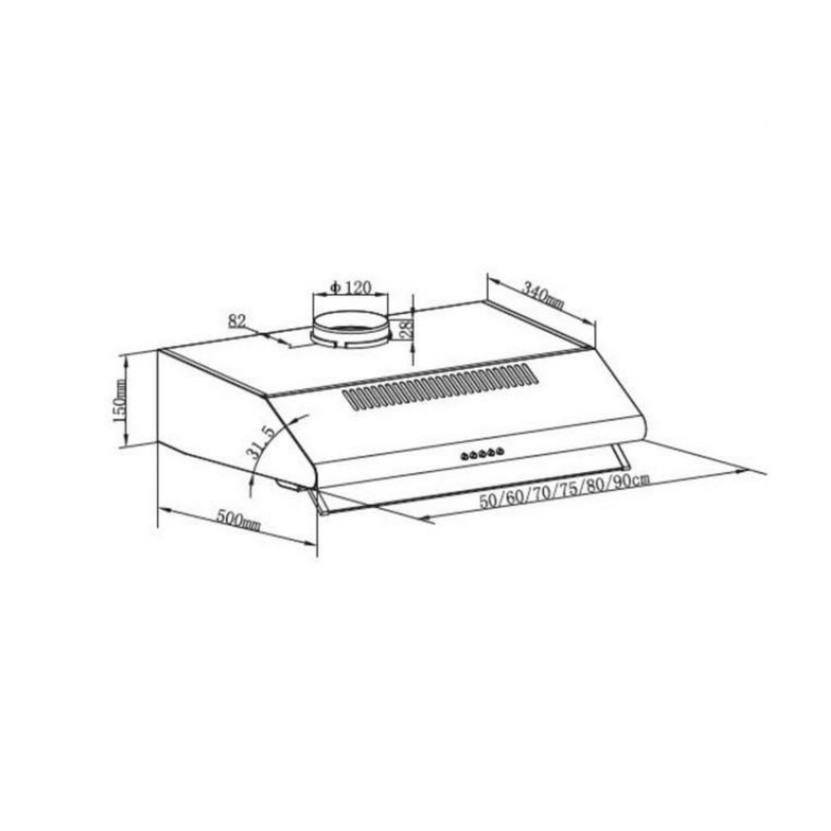Amica Hotte visière 60cm 66db 195m3/h inox - ah1416