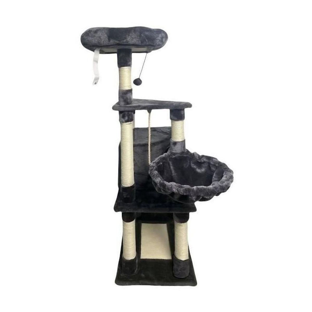 GENERIQUE Arbre a chat - 55 x 40 x 138 cm - Gris foncé - 3 plateformes, 1 perchoir, 1 niche, poteaux a griffer