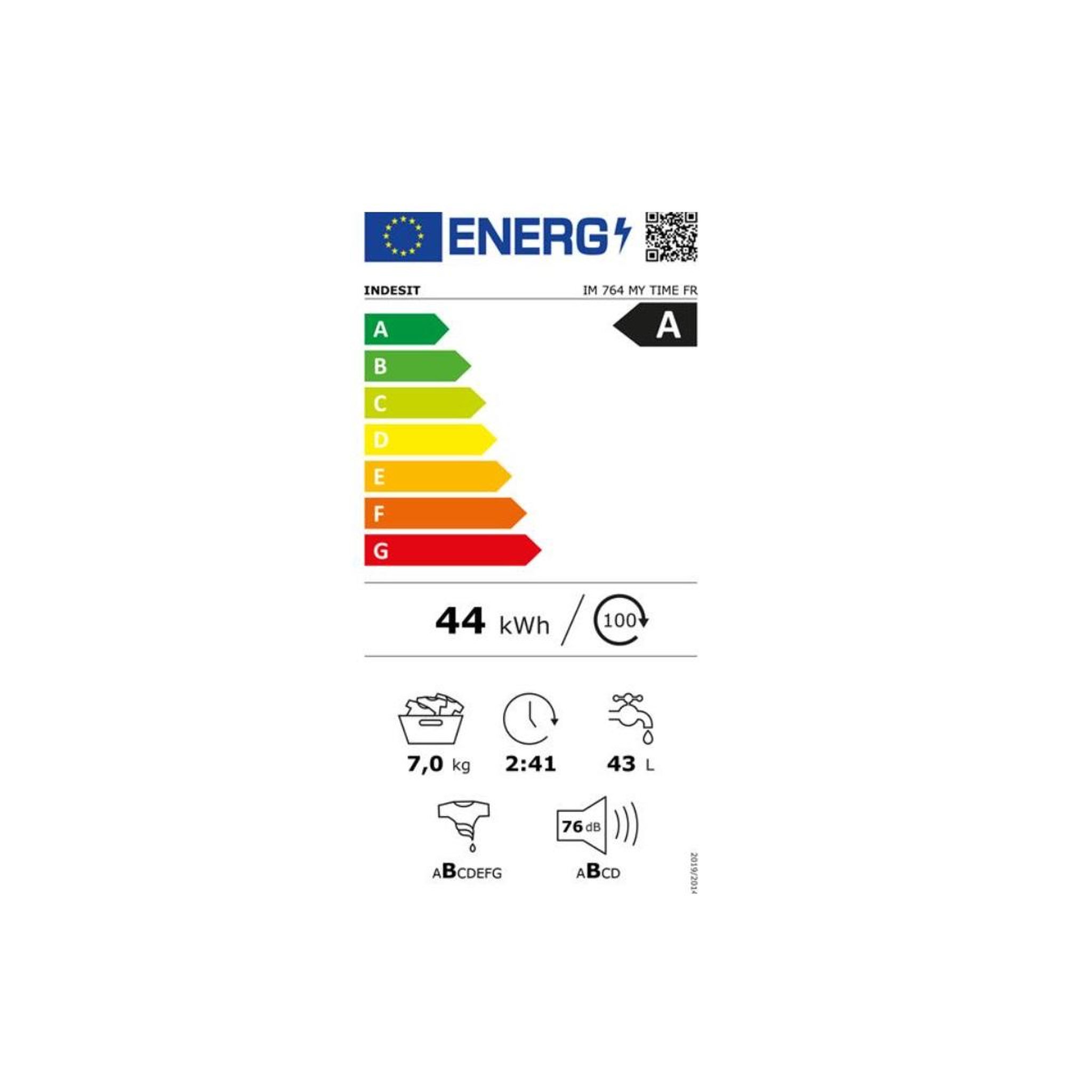 Voir la diapositive 2 : Indesit Lave-linge frontal 7kg 1400 tours/min blanc - im764mytimefr