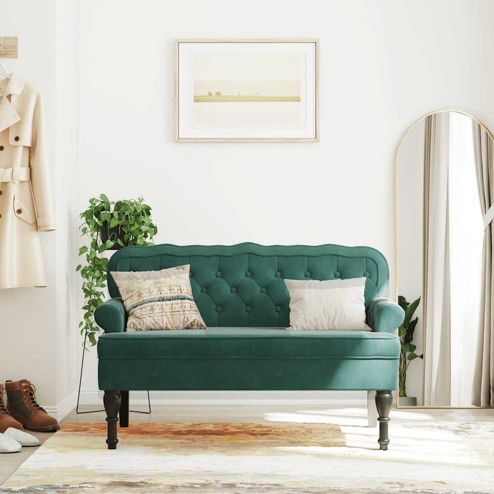 Voir la diapositive 3 : VIDAXL Banc avec dossier vert fonce 119,5x64,5x75 cm velours