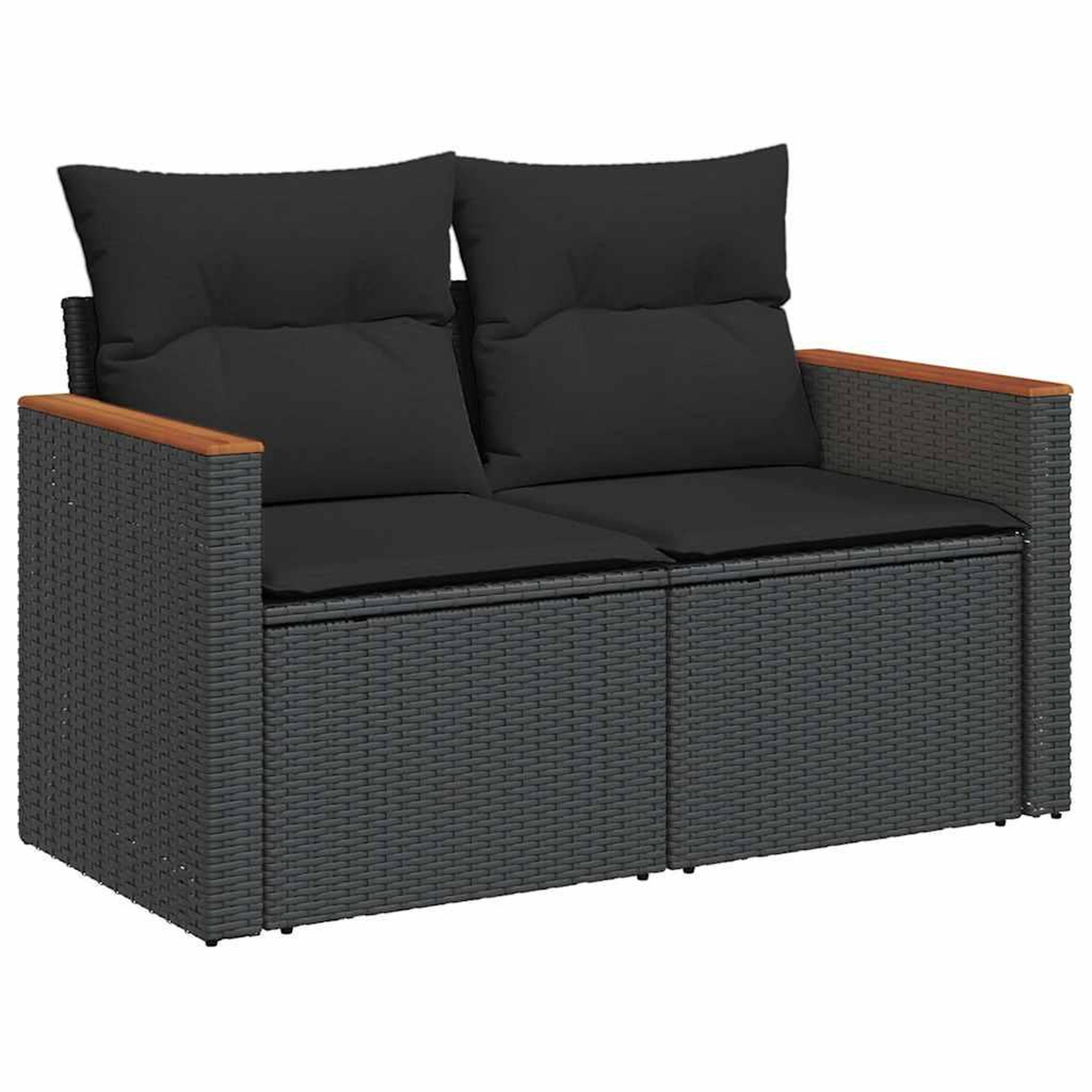 Voir la diapositive 4 : VIDAXL Salon de jardin 6 pcs avec coussins noir resine tressee acacia