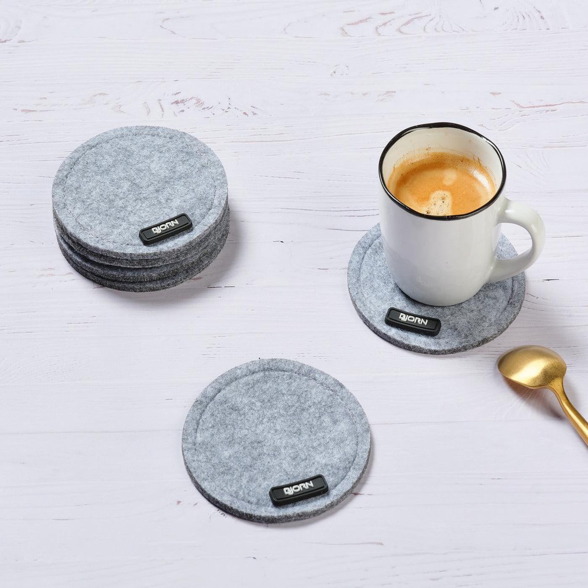 Voir la diapositive 2 : BJORN Sous-verre rond - 6 pièces - feutre recyclé gris