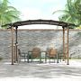 Voir la diapositive 4 : OUTSUNNY Pergola avec comptoir toit arche alu acier aspect bois noir toile grège
