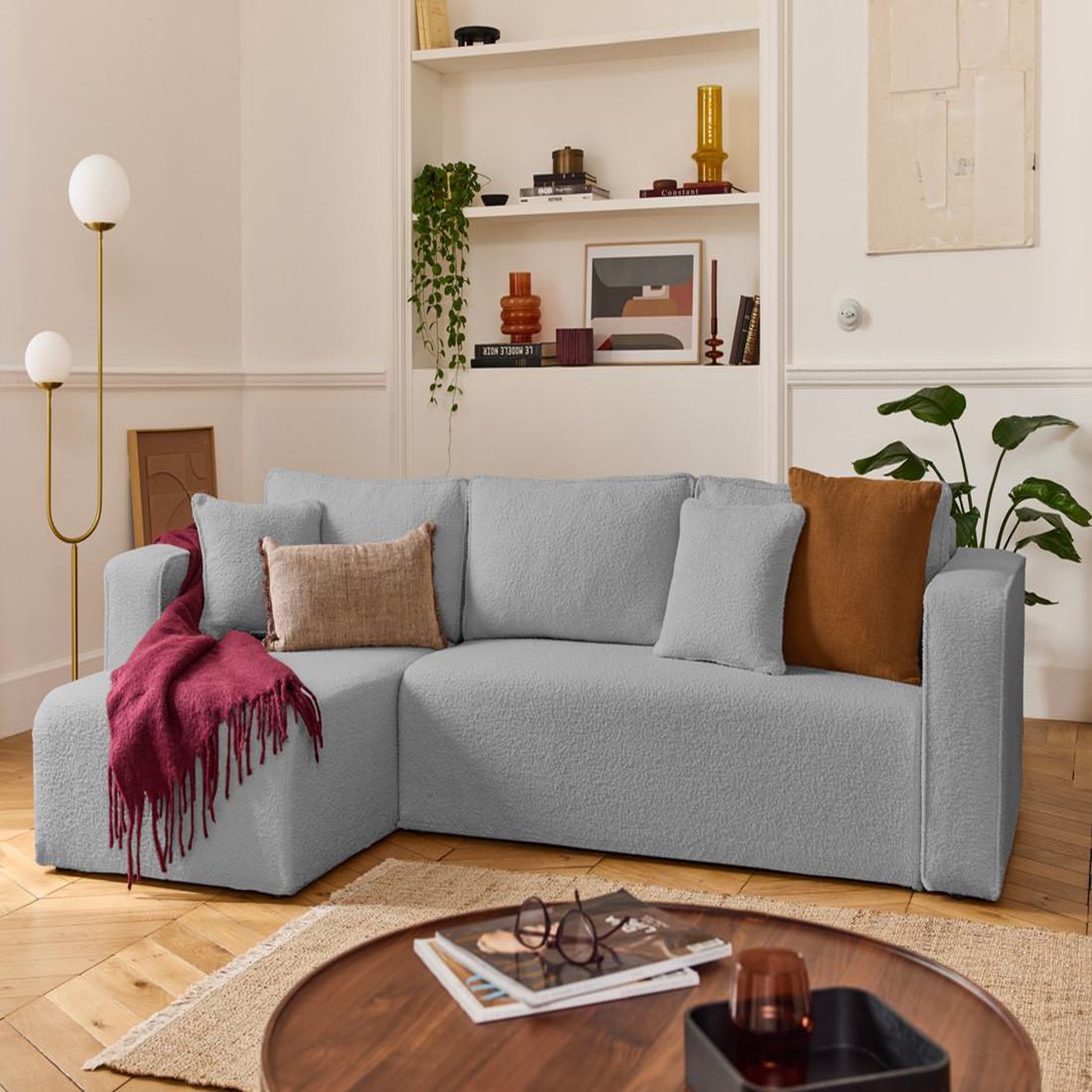 Voir la diapositive 1 : BEST MOBILIER Topaze - canapé d'angle déhoussable réversible 4 places en tissu bouclette