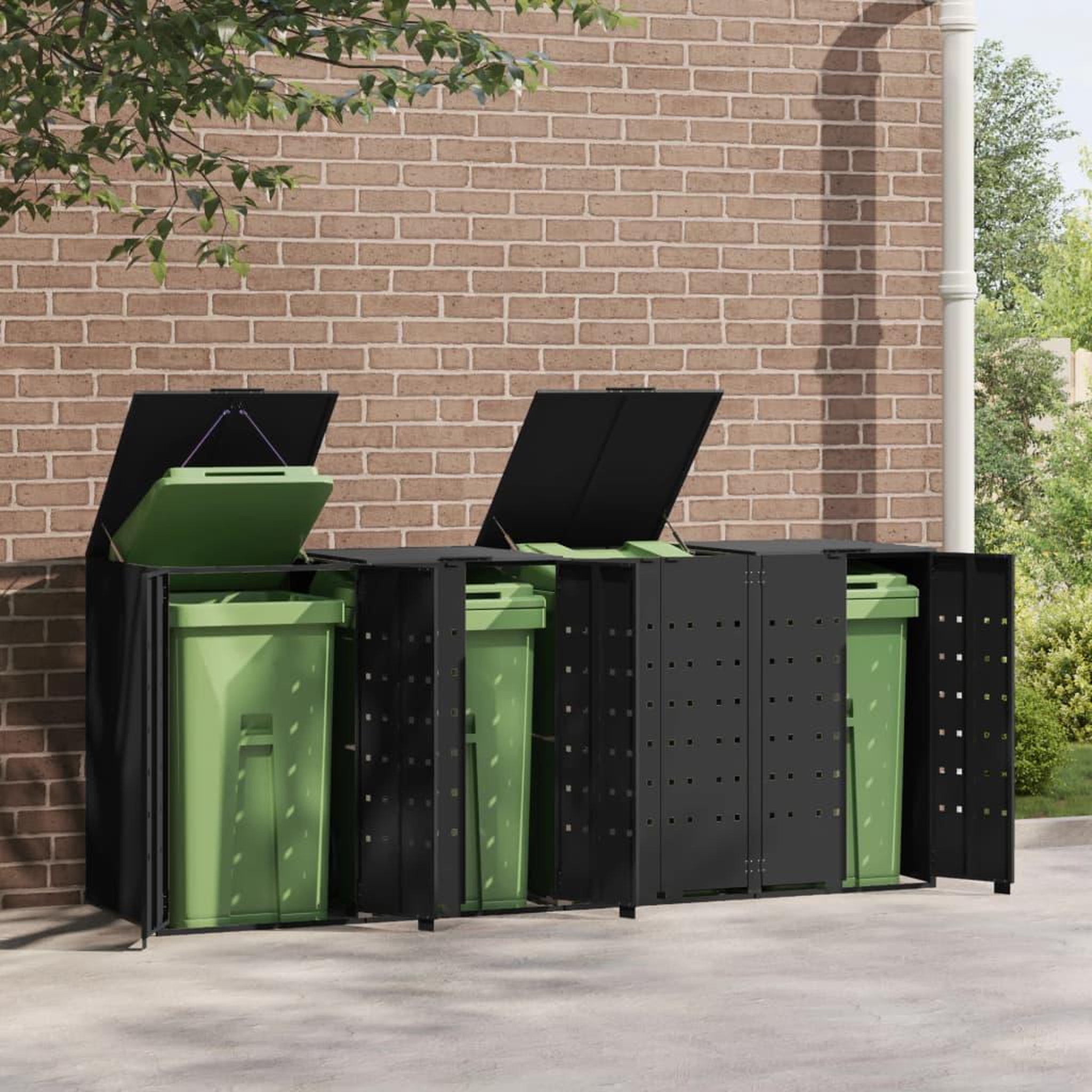 Voir la diapositive 3 : VIDAXL Rangement a roulettes pour poubelles pour 4 bacs noir acier