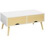 Voir la diapositive 1 : HOMCOM Table basse rectangulaire design scandinave 2 tiroirs coulissants grande niche piètement bois pin blanc aspect bois clair