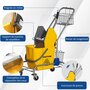 Voir la diapositive 5 : HOMCOM Chariot de lavage chariot de nettoyage professionnel en acier presse à mâchoire seau + rangements jaune