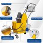 Voir la diapositive 5 : HOMCOM Chariot de lavage chariot de nettoyage professionnel en acier presse à mâchoire seau + rangements jaune
