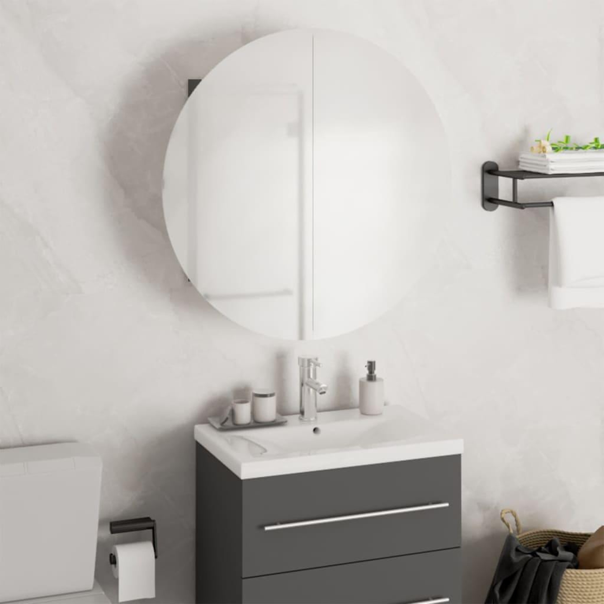 VIDAXL Armoire de salle de bain miroir rond et LED Gris 47x47x17,5 cm