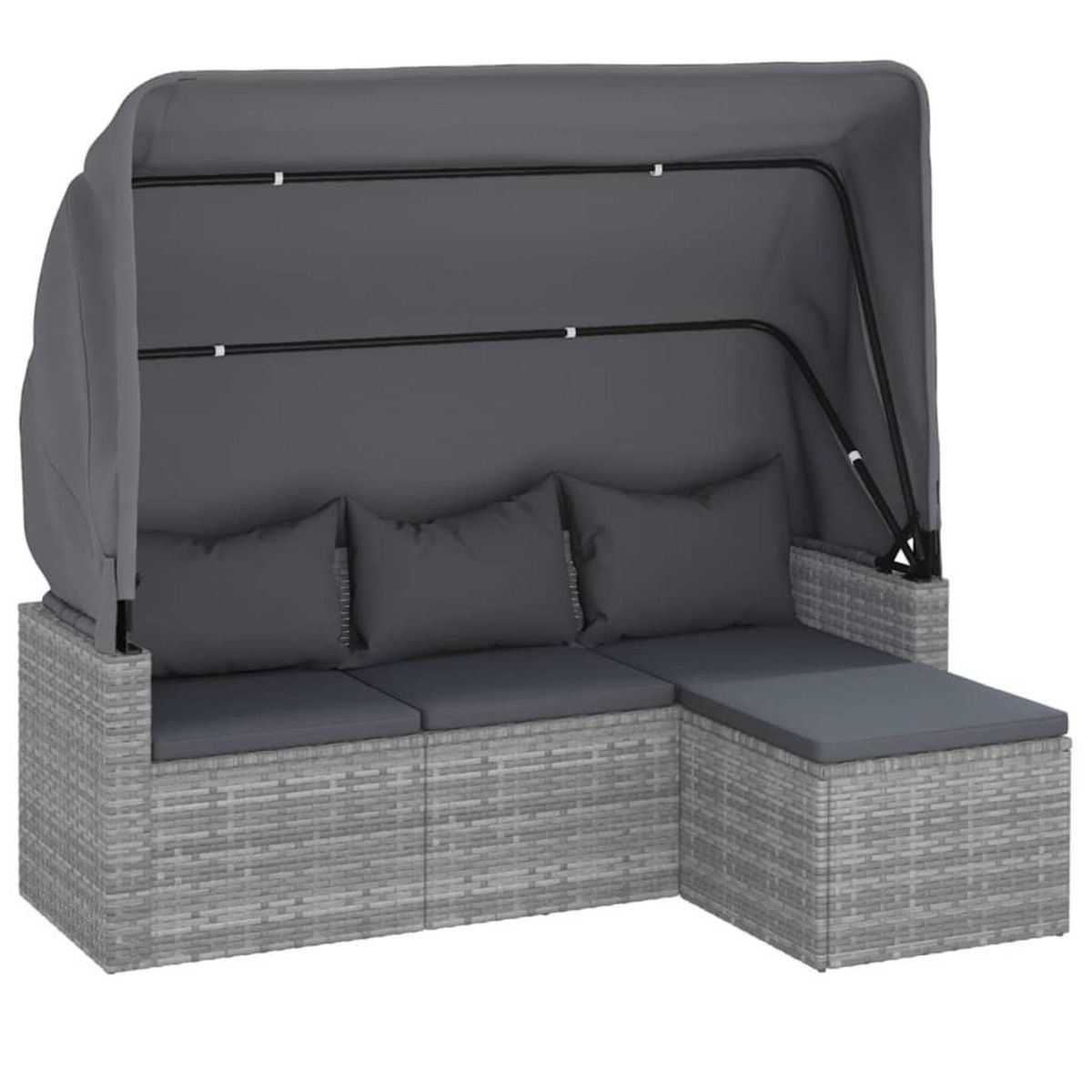 VIDAXL Canape de jardin 3 places avec toit et repose-pieds Gris