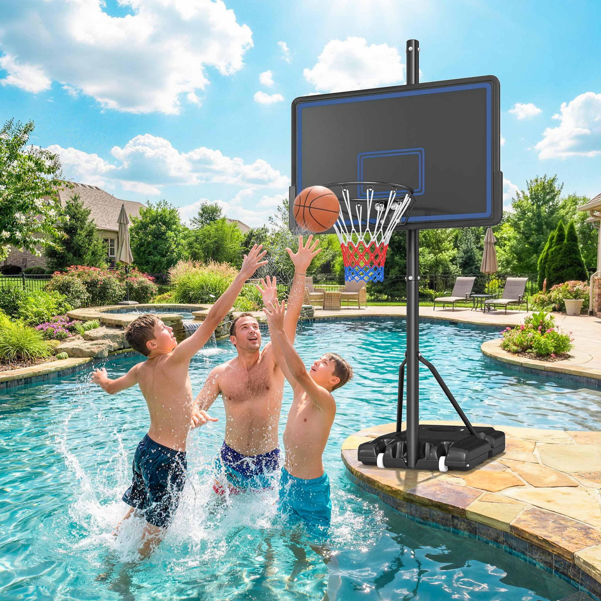 Voir la diapositive 2 : HOMCOM Panier de basketball sur pied mobile réglable h.1,35-3,05 m