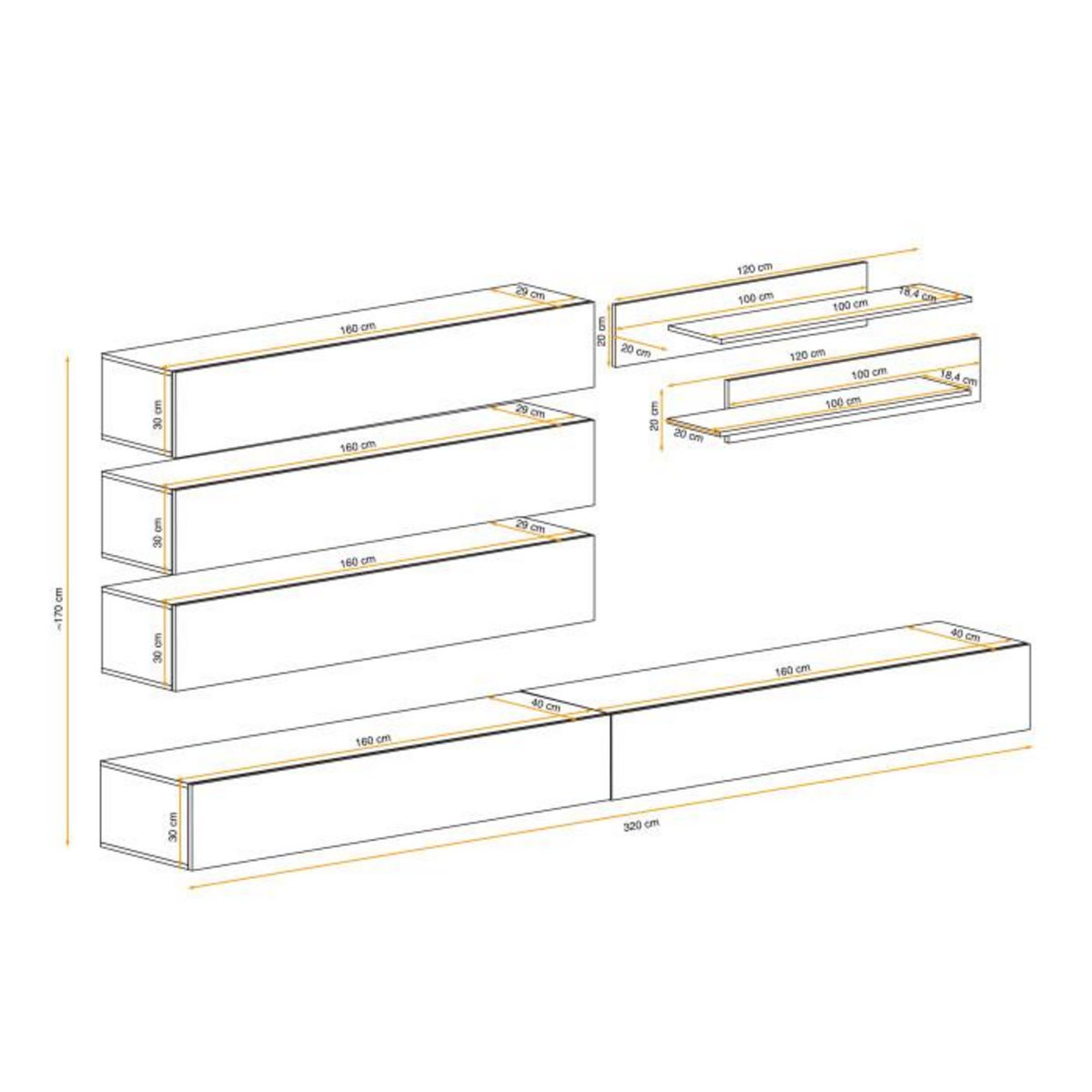 Paris Prix Meuble TV Mural Design  Fly IX  320cm Blanc