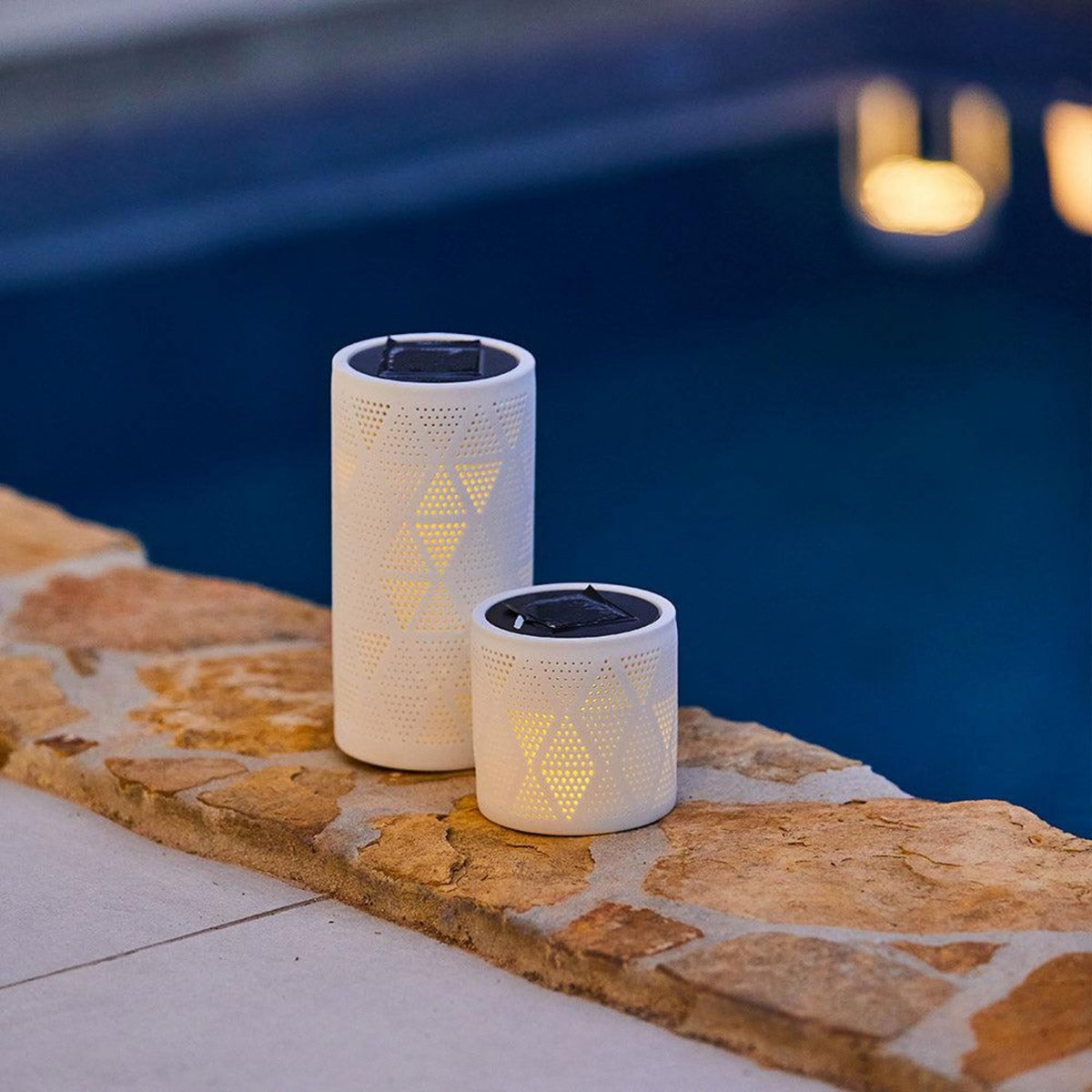 Lumisky Lanterne solaire jeux de lumière JANINA TALL Blanc Céramique H20cm