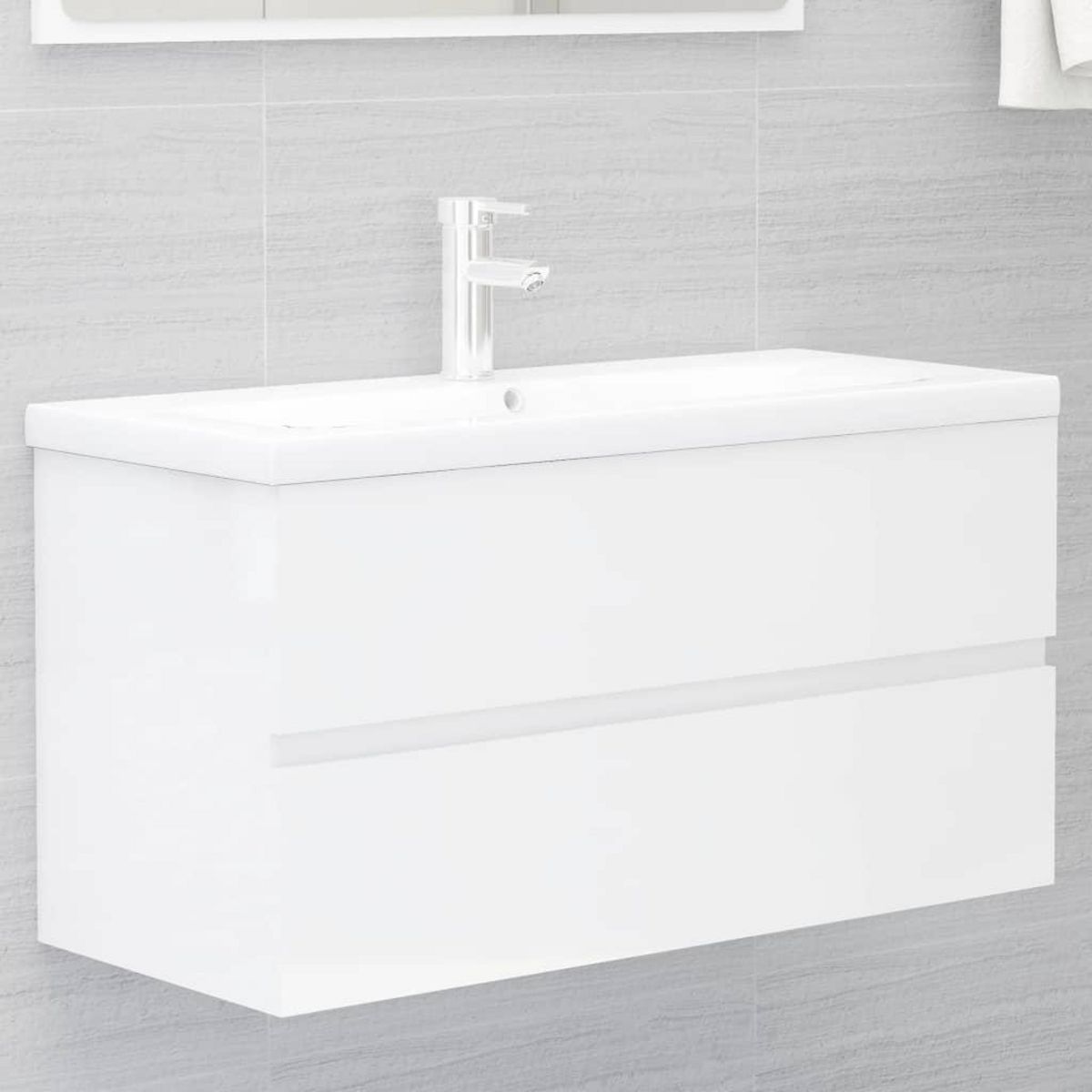 VIDAXL Armoire d'evier lavabo integre blanc brillant bois d'ingenierie