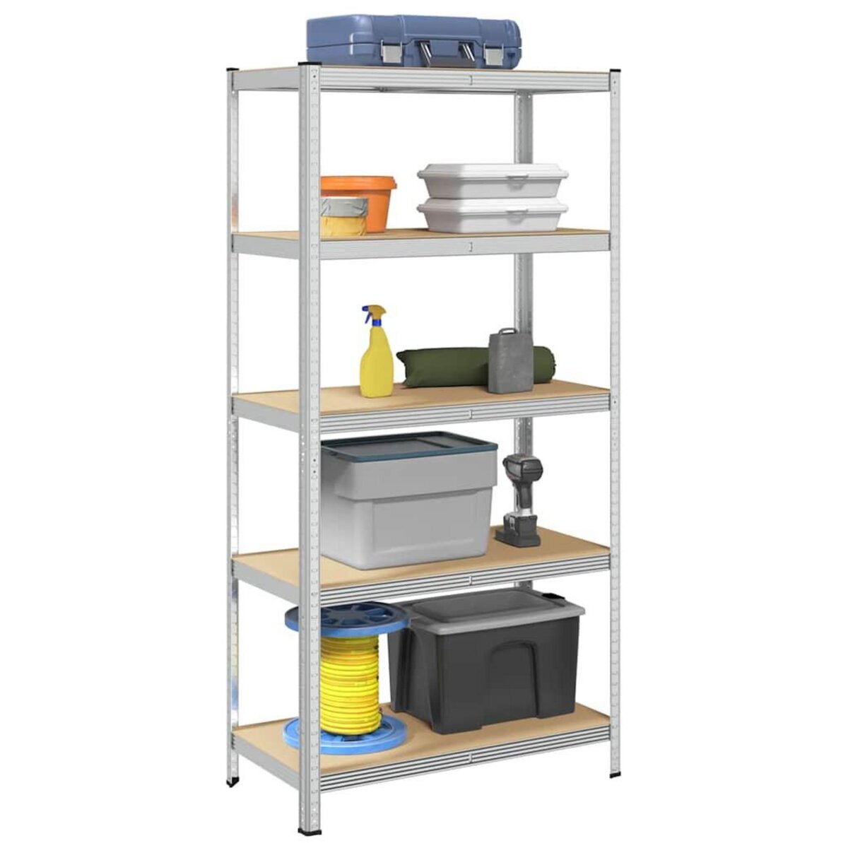 VIDAXL Etagere de rangement 5 niveaux Argente Acier et bois ingenierie