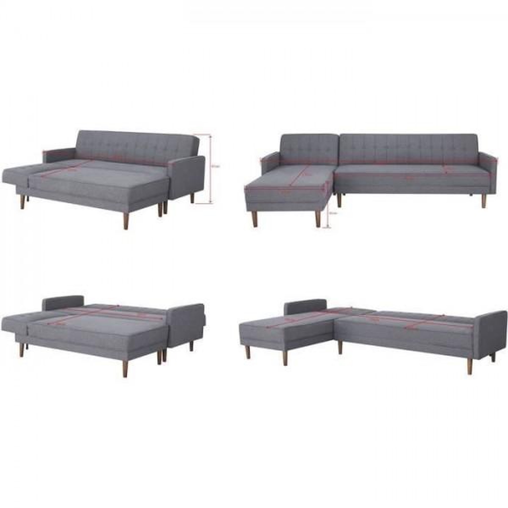 Voir la diapositive 4 : MARKET24 Canapé d'angle convertible 3 places réversible - Tissu gris foncé - Pieds en bois - L 286 x P 169 x H 80 cm - IMANIA