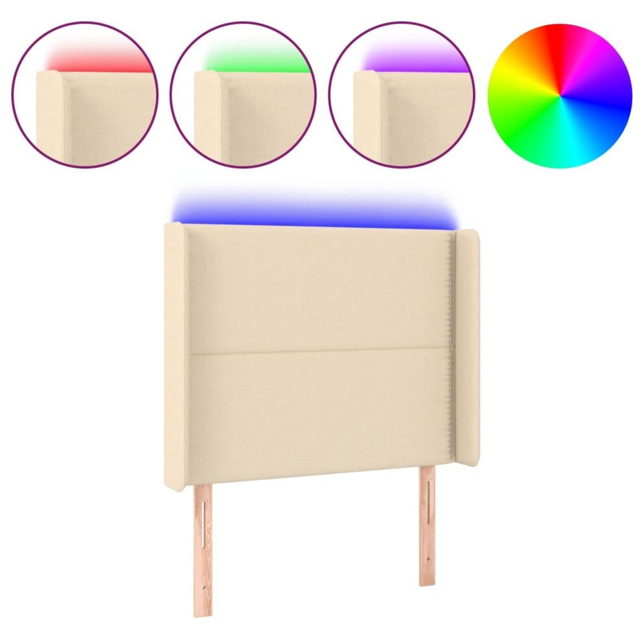 Voir la diapositive 2 : VIDAXL Tete de lit a LED Creme 93x16x118/128 cm Tissu