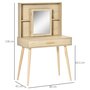 HOMCOM Coiffeuse design scandinave - table de maquillage - grand tiroir, 3 étagères, 2 niches, placard porte miroir - piètement hévéa panneaux particules aspect chêne clair