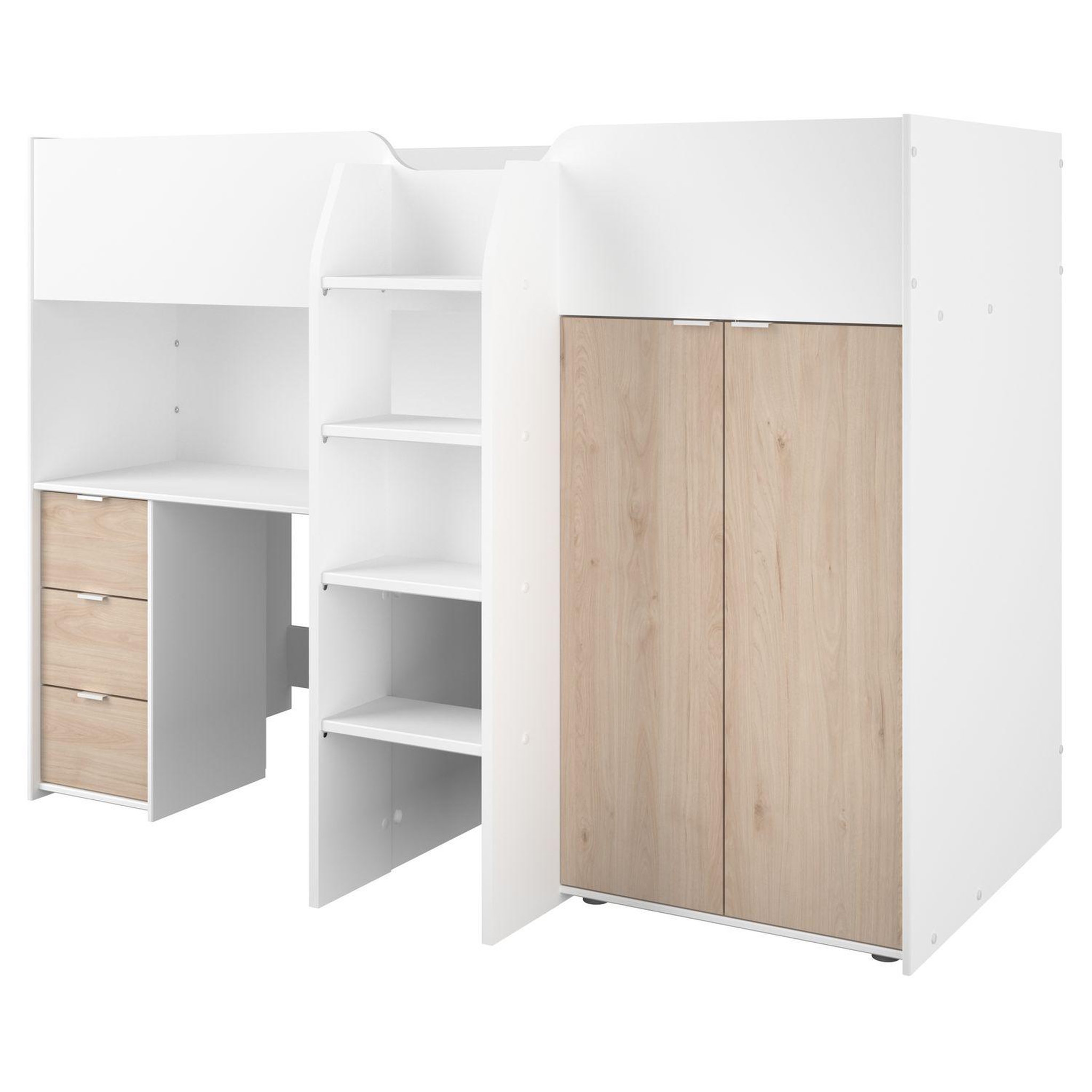 Voir la diapositive 2 : Lit combiné avec armoire de rangement et bureau 90x200cm THOMAS