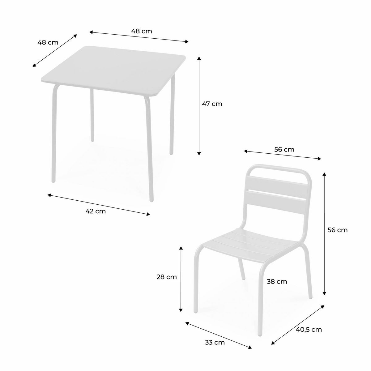 SWEEEK Salon de jardin enfant. table et chaises métal + 4 assises Anna - Multicolore. 48x48cm