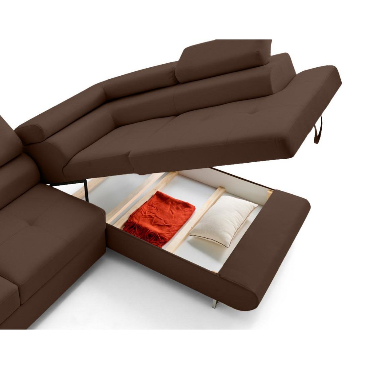 LISA DESIGN Zaria - canapé d'angle droit 5 places convertible avec coffre et têtières en simili