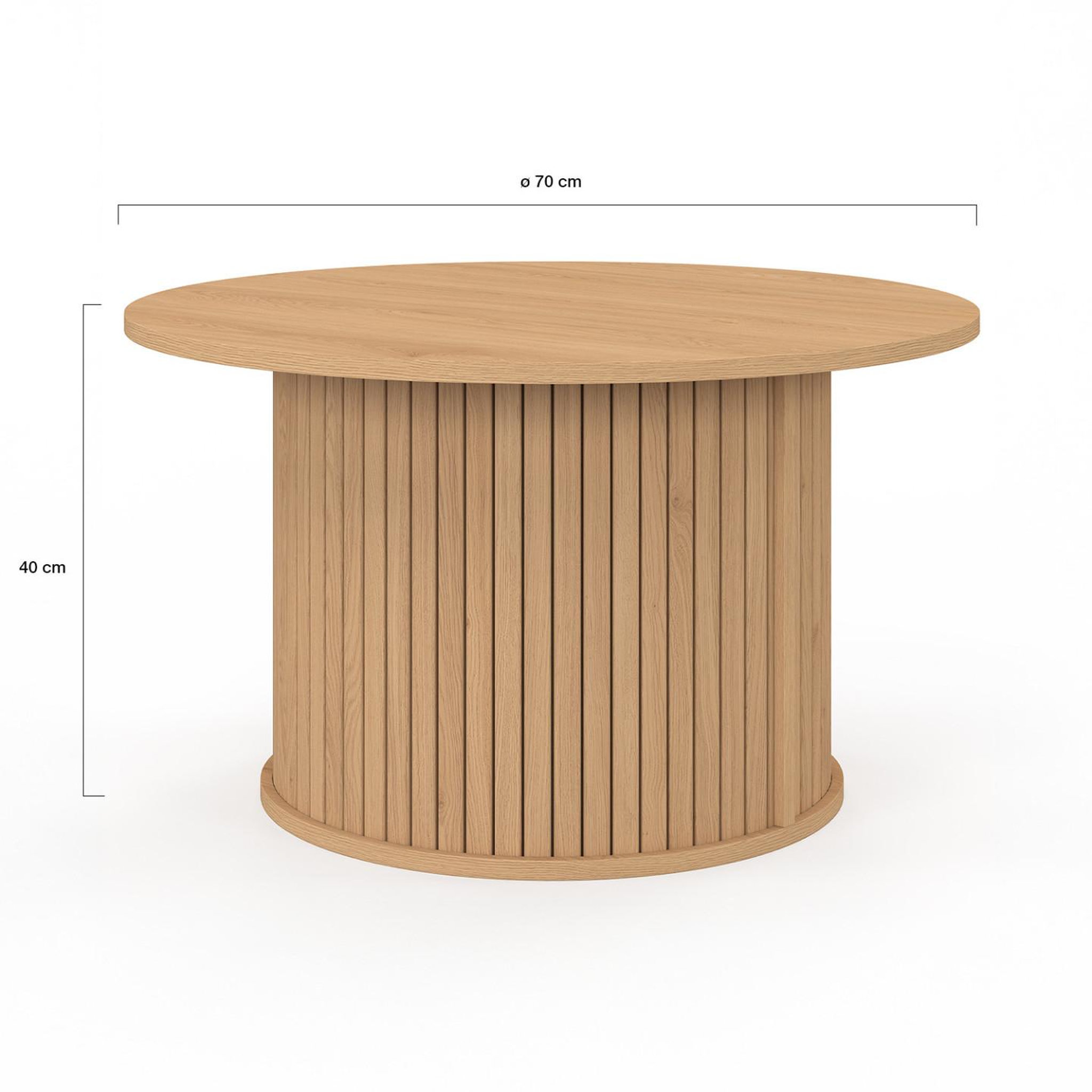 Voir la diapositive 4 : ID MARKET Table basse ronde juliette 70 cm lattes tasseau bois coloris chêne