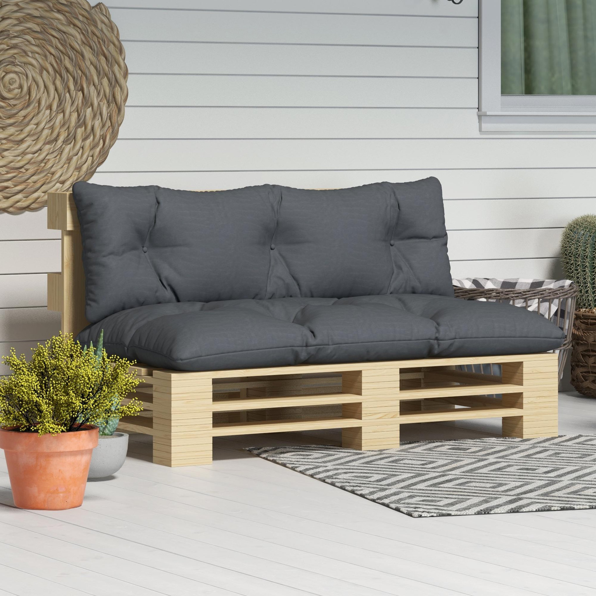 Voir la diapositive 2 : OUTSUNNY Ensemble de 2 coussins d'extérieur assise dossier canapé gris