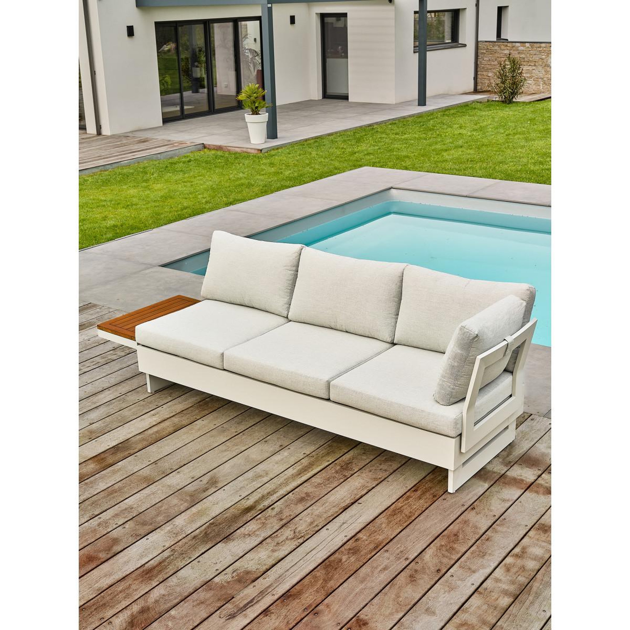 Voir la diapositive 4 : Paris Prix Salon d'angle de jardin 6 places  minera  245cm gris & naturel