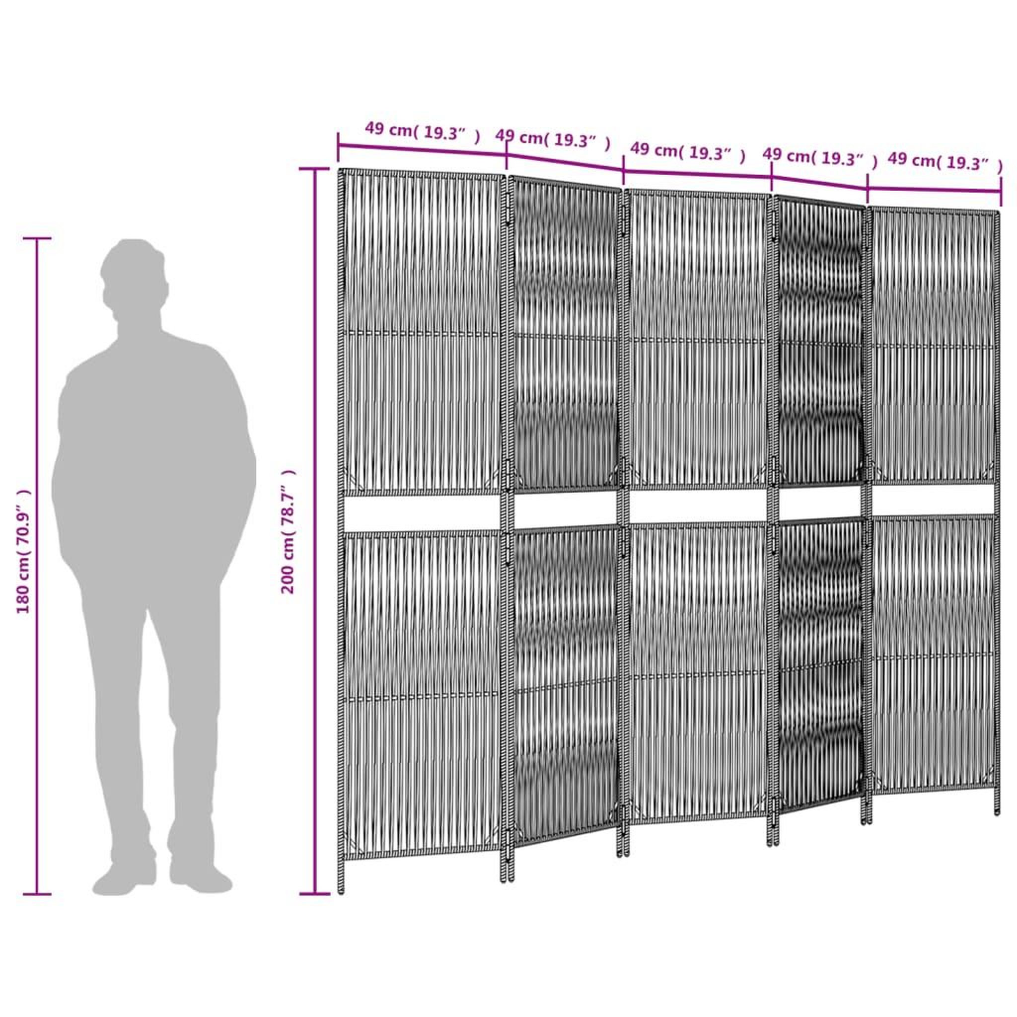Voir la diapositive 6 : VIDAXL Cloison de separation 5 panneaux gris resine tressee