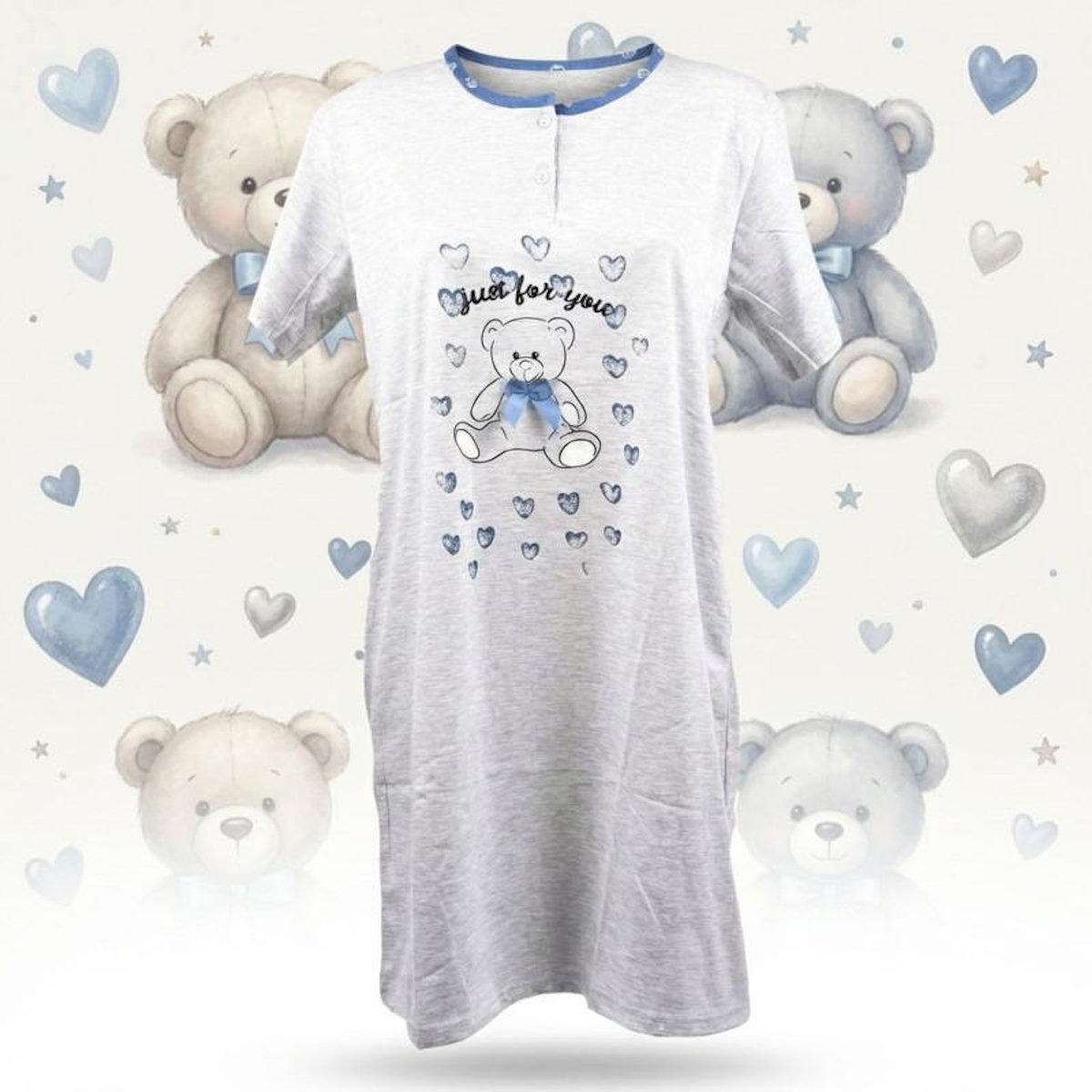 OZABI OZABI Chemise de Nuit Femme Microfibre OURSON Manches Courtes