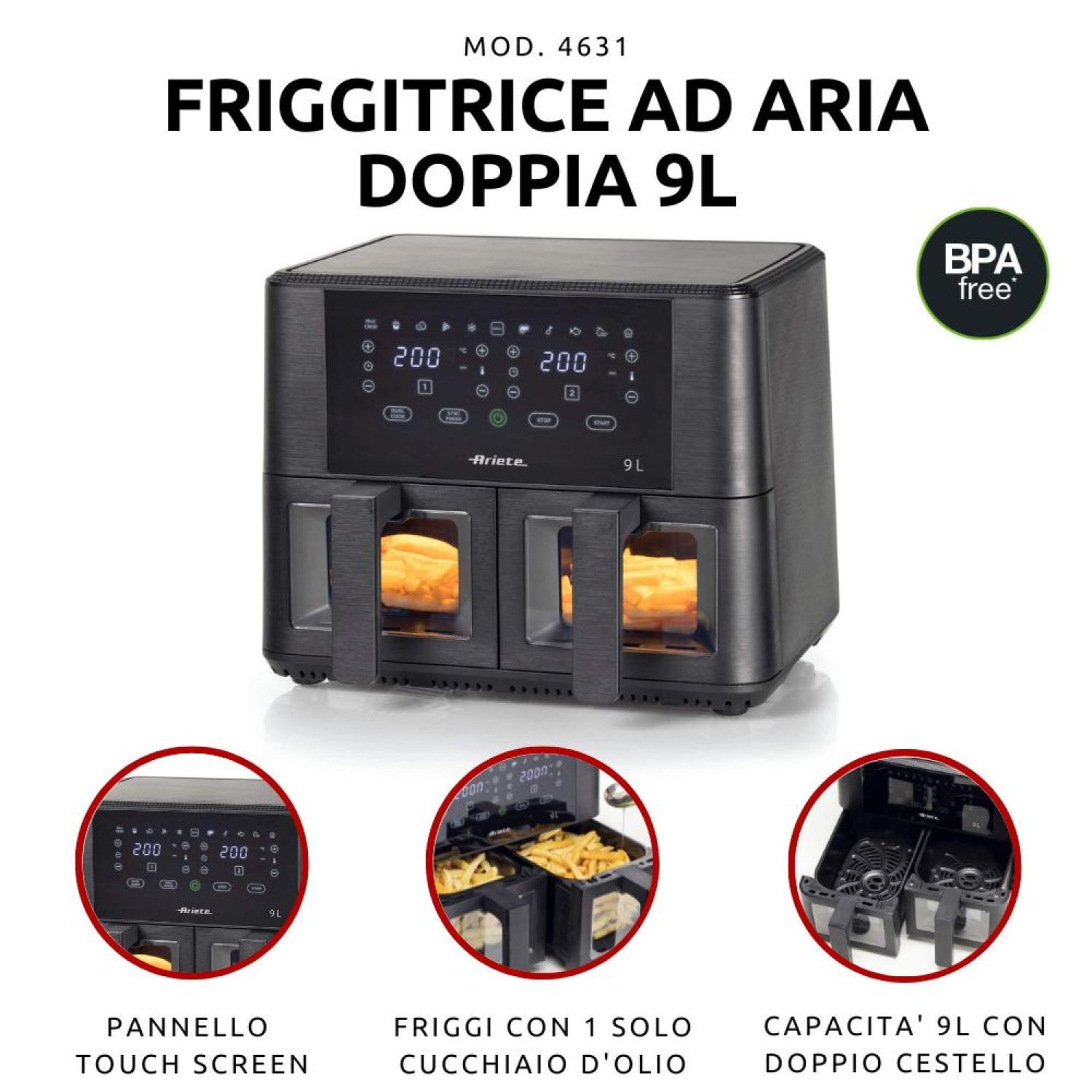 Voir la diapositive 3 : ARIETE Friteuse Ariete double panier 9 L 2400 W