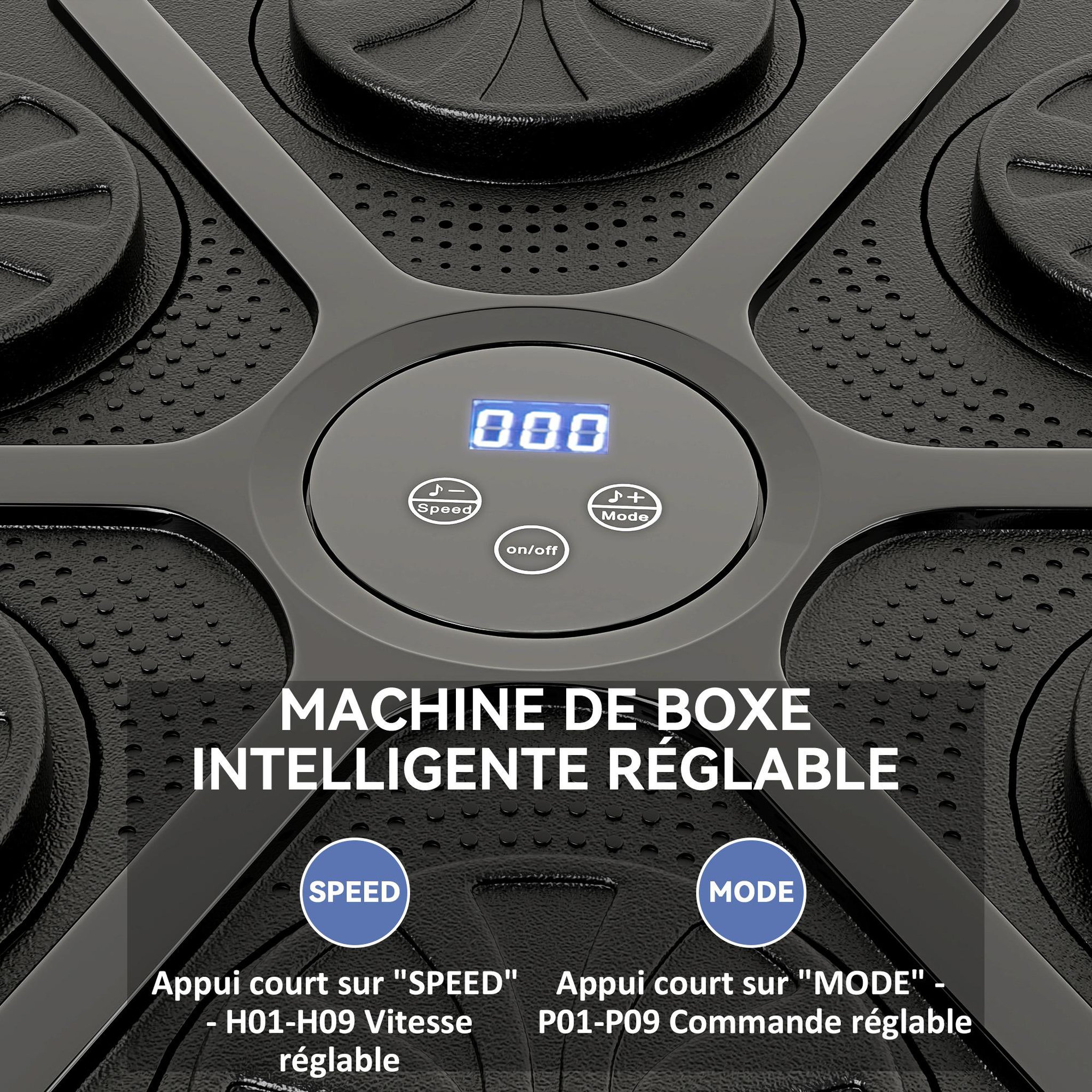 Voir la diapositive 5 : HOMCOM Machine de boxe musicale murale avec lumières - 9 vitesses, modes, Bluetooth - gants - noir