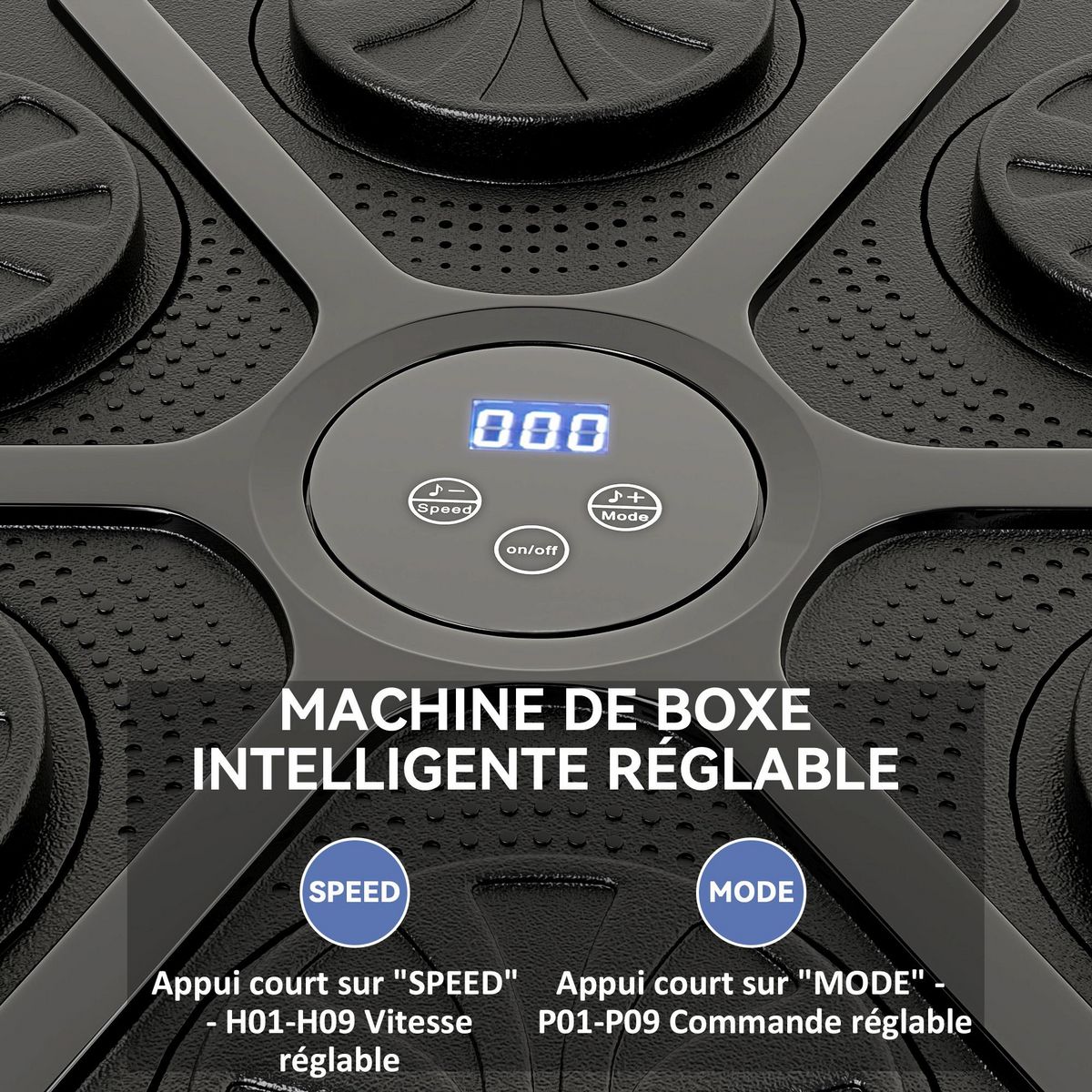 HOMCOM Machine de boxe musicale murale avec lumières - 9 vitesses, modes, Bluetooth - gants - noir