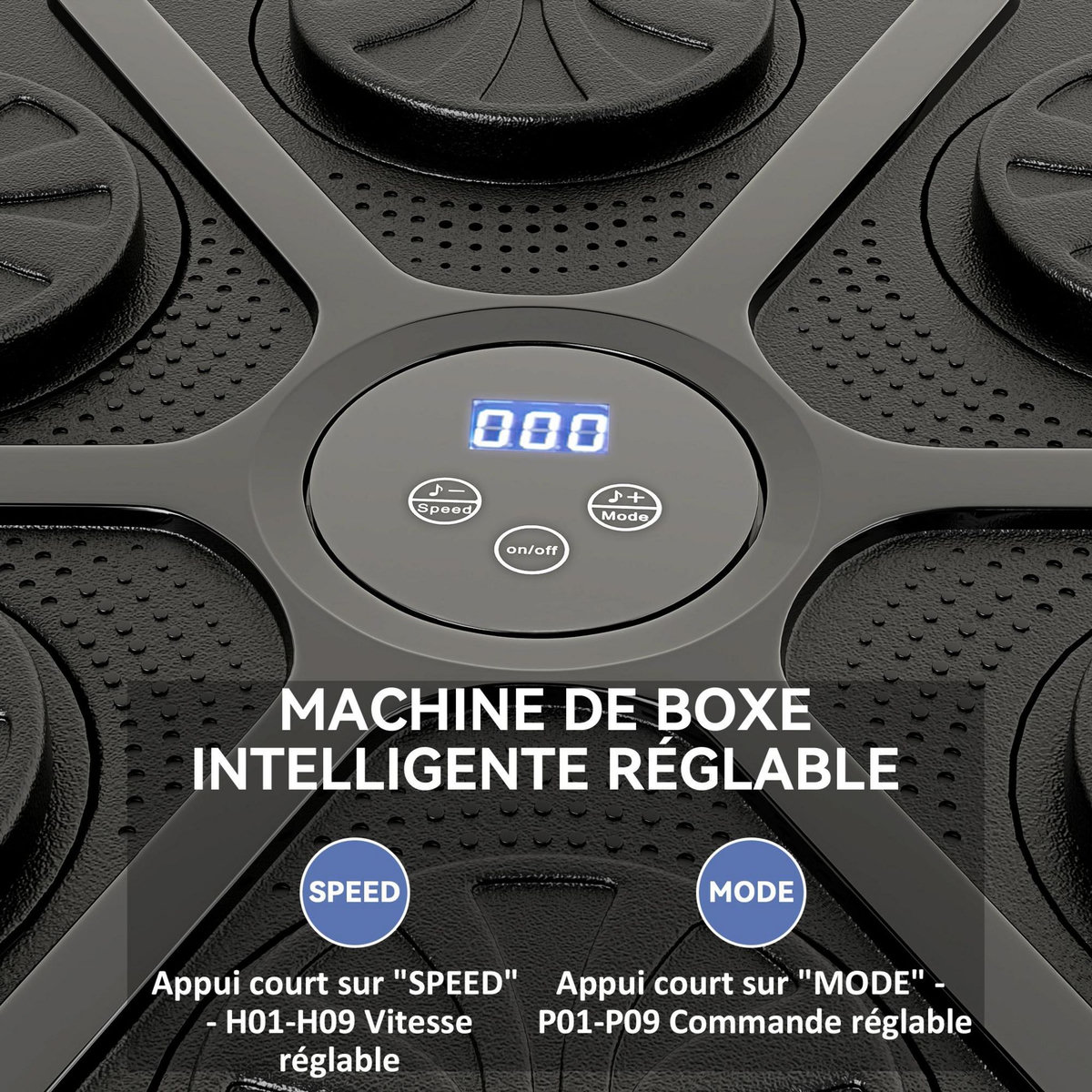 HOMCOM Machine de boxe musicale murale avec lumières - 9 vitesses, modes, Bluetooth - gants - noir