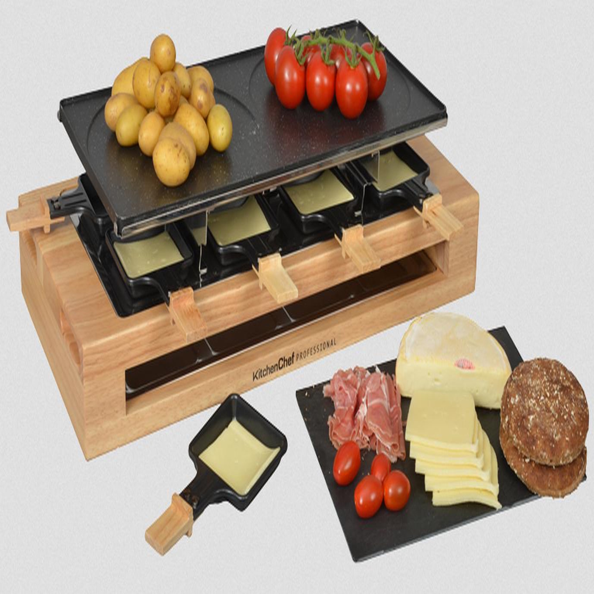 Voir la diapositive 4 : Kitchen chef Appareil à raclette 8 personnes 1500w - KCWOOD8MAXI