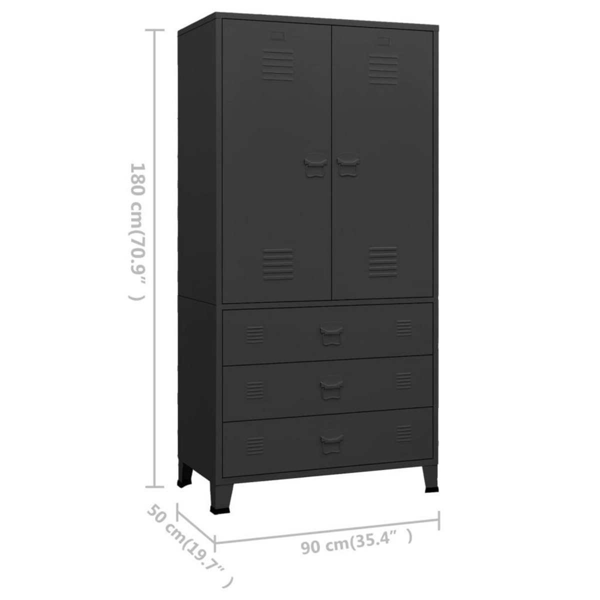 VIDAXL Garde-robe industrielle Noir 90x50x180 cm Metal