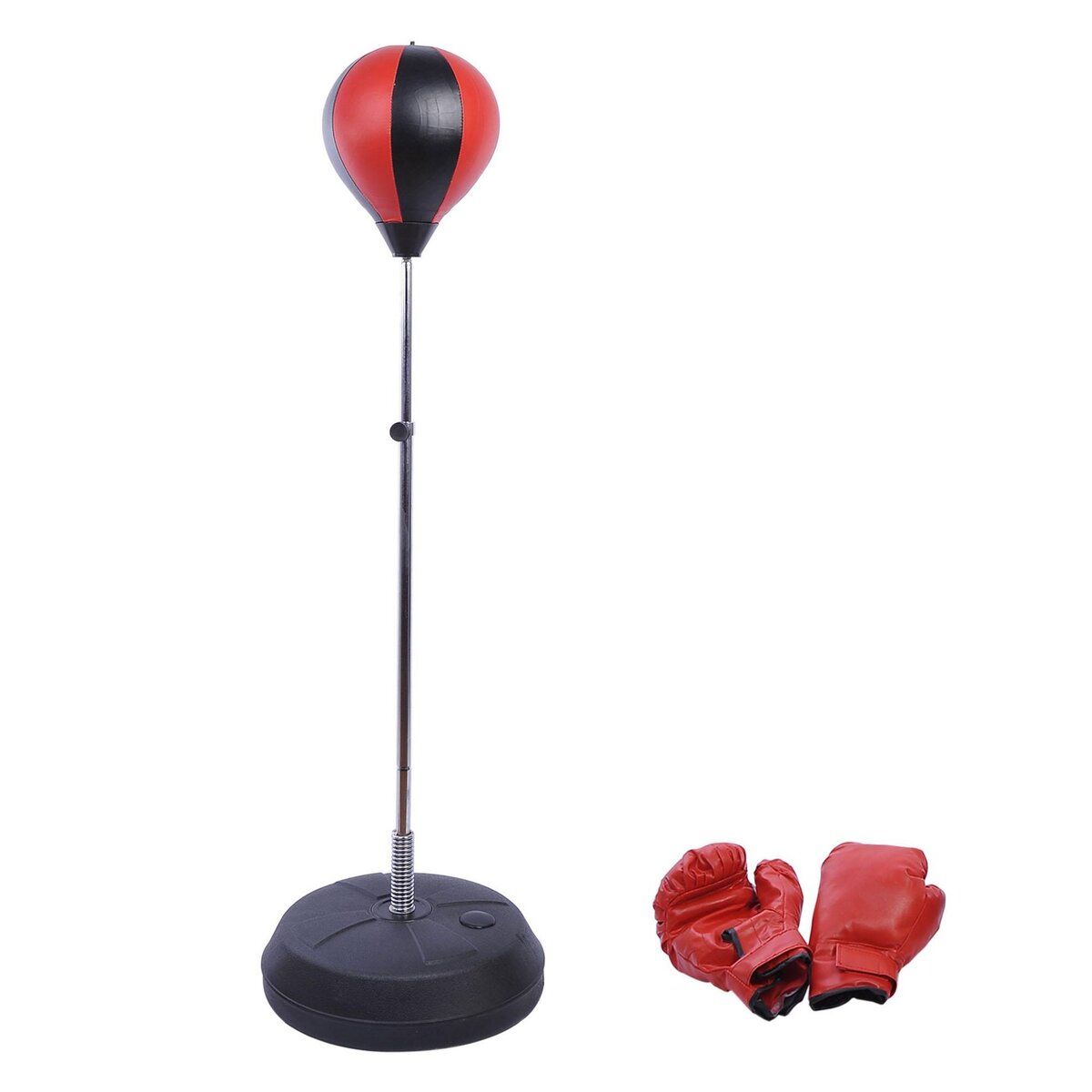HOMCOM Sac de frappe punching ball avec gants et pompe hauteur reglable 125 à 145 cm