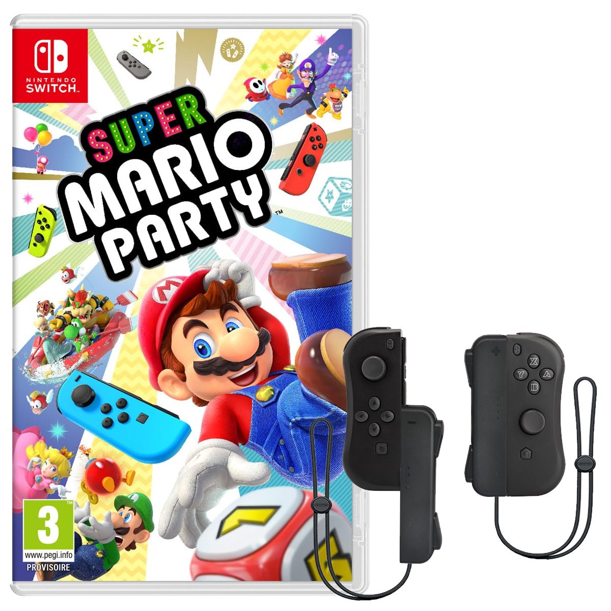 NINTENDO Super Mario Party Nintendo Switch + Manette iicon Noire avec dragonnes V2