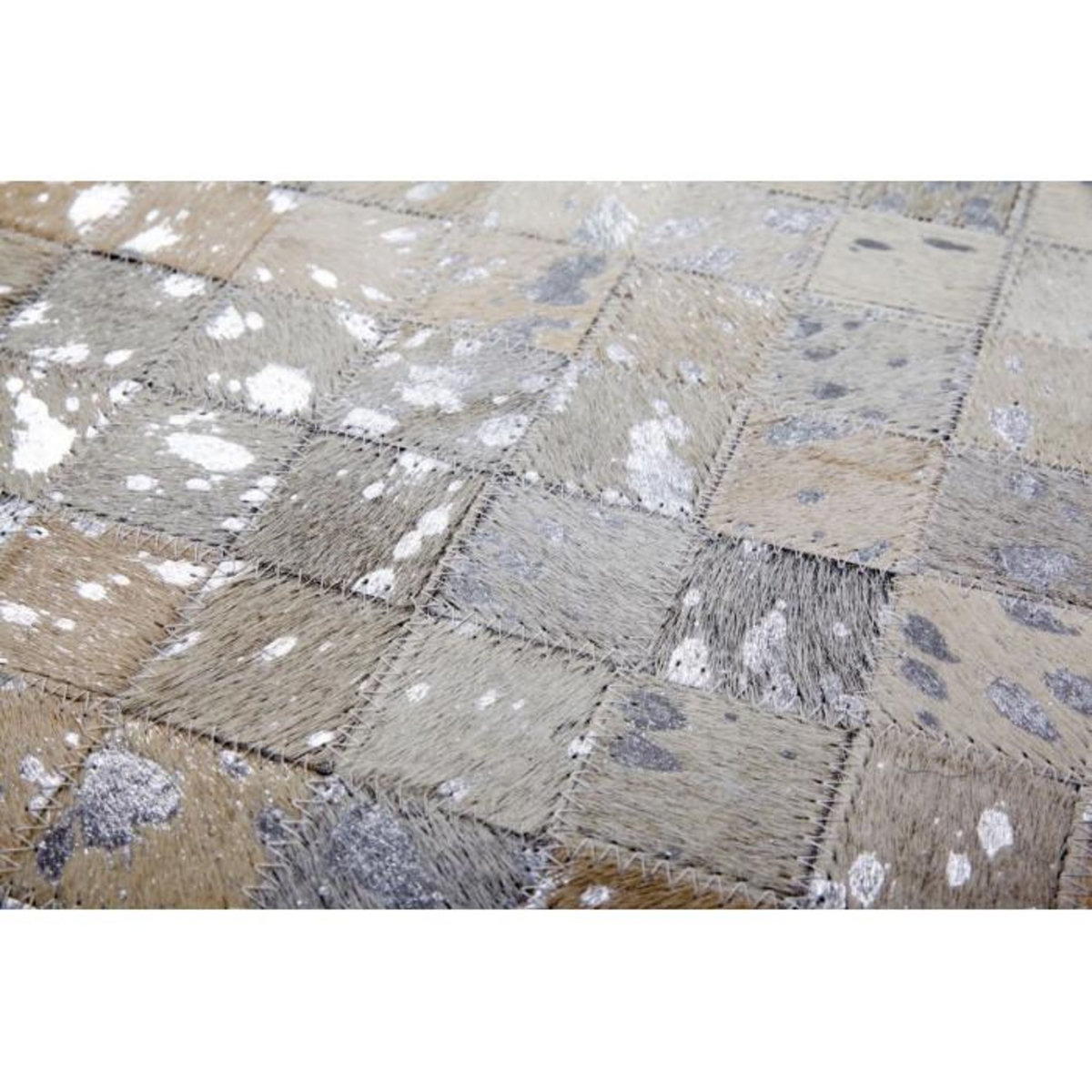 Paris Prix Tapis Patchwork en Cuir  Rocket  Gris & Argent
