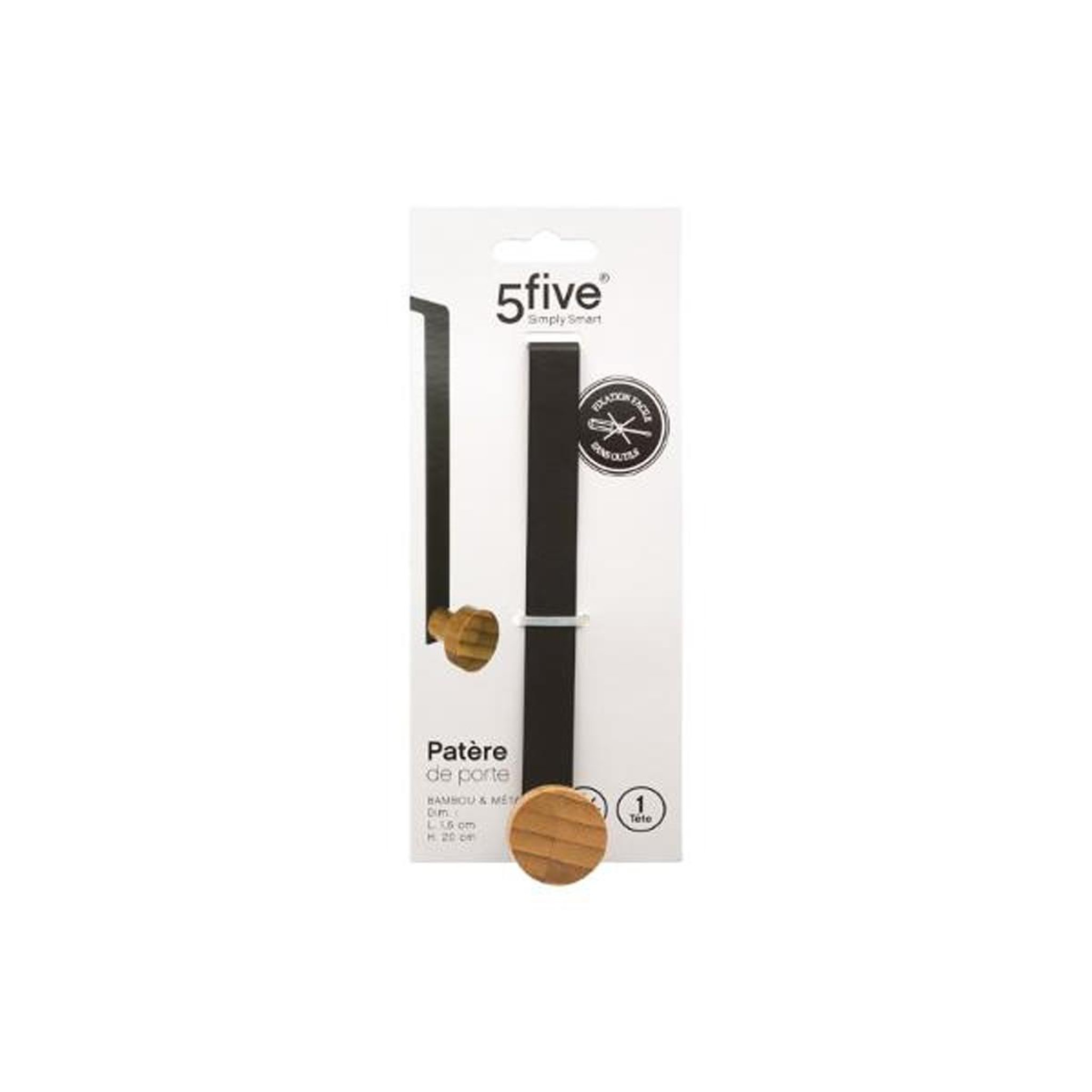 Voir la diapositive 2 : FIVE Patère en métal & bambou  1 tête  16cm noir