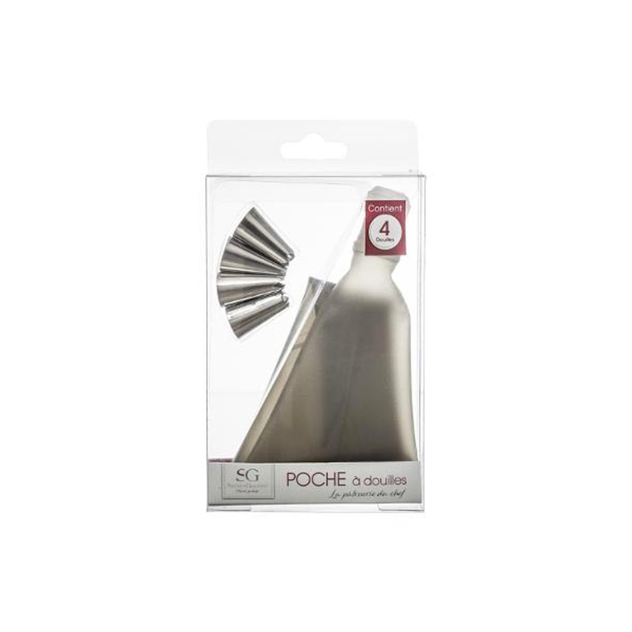 Voir la diapositive 2 : FIVE Poche à Douille & 4 Embouts  Réutilisable  31cm Argent