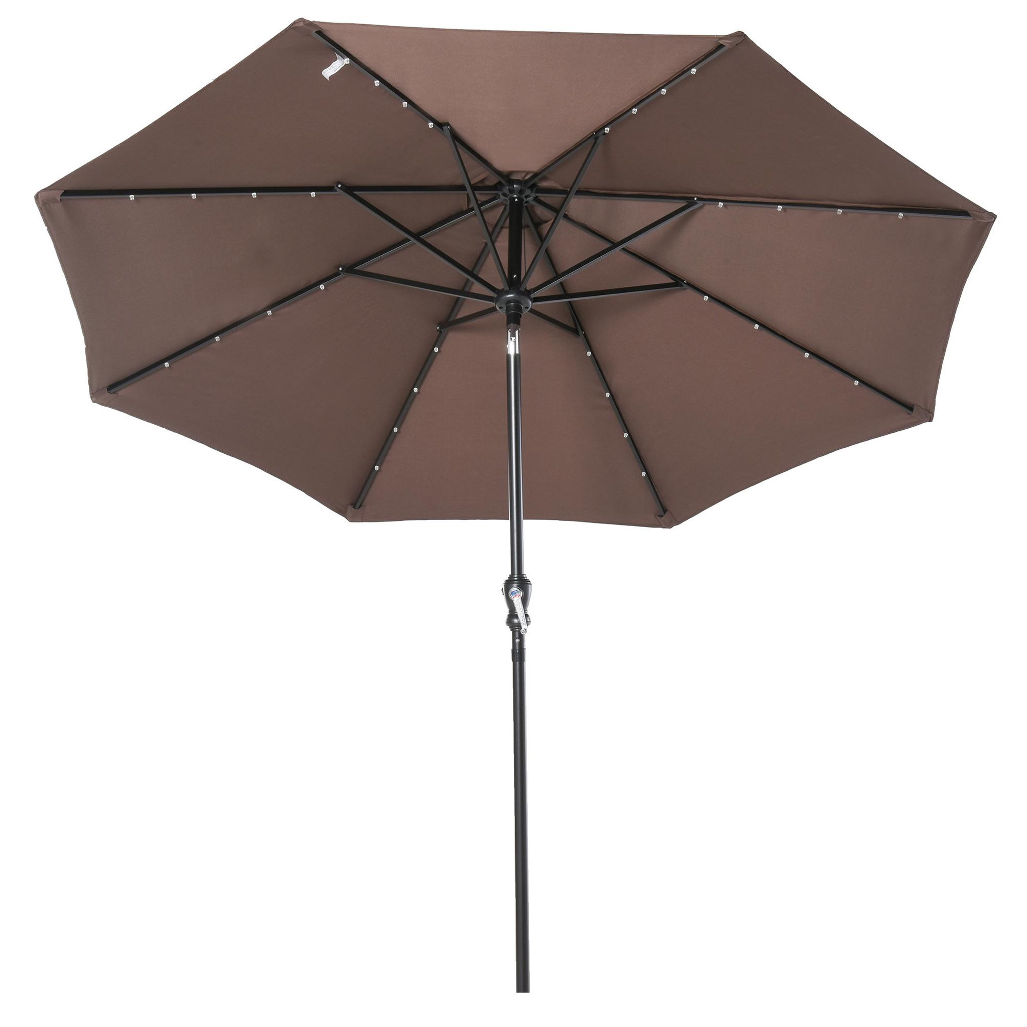 Voir la diapositive 1 : OUTSUNNY Parasol lumineux octogonal inclinable Ø 2,67 x 2,4H m parasol LED solaire métal polyester haute densité 180 g/m² chocolat