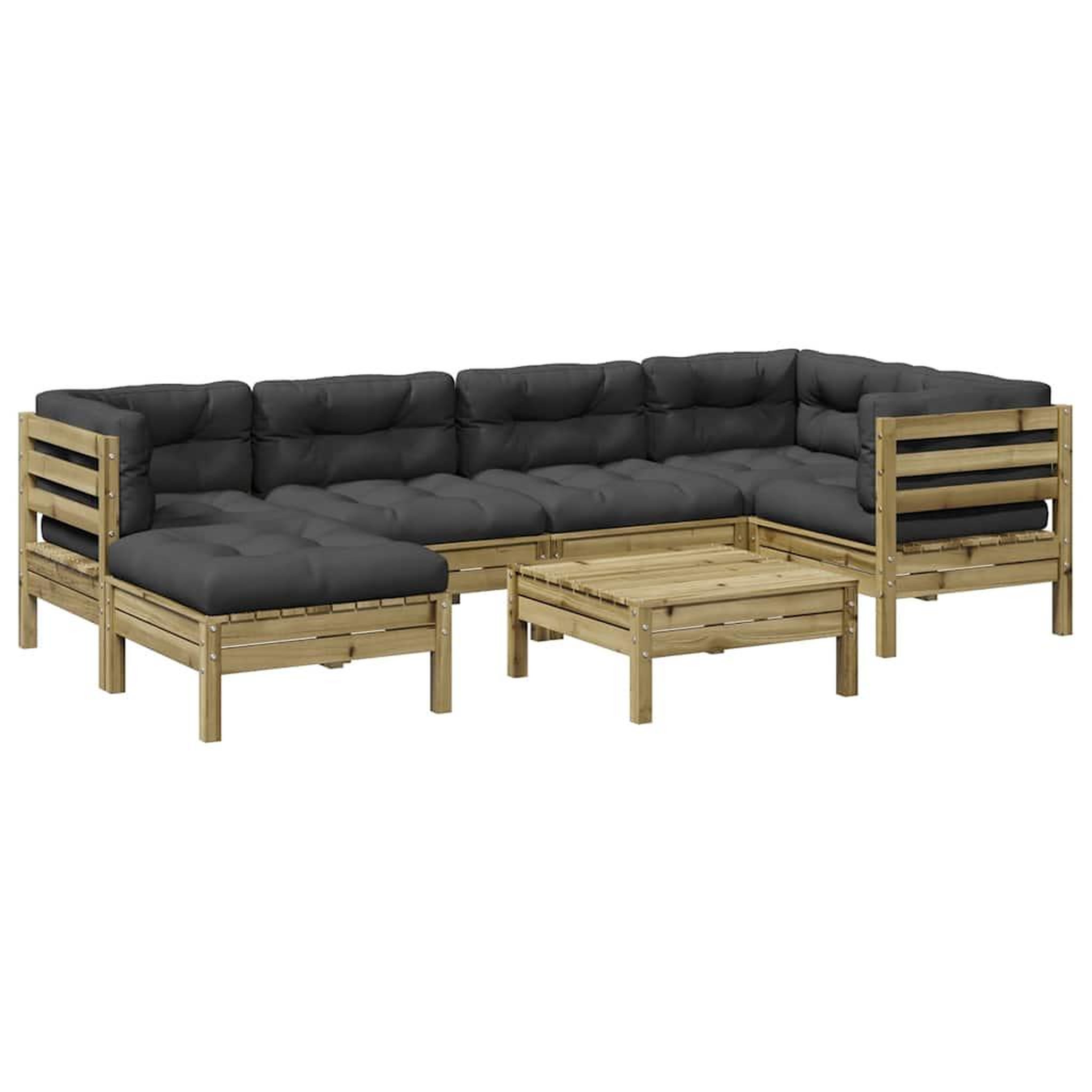 VIDAXL Salon de jardin 7 pcs avec coussins bois de pin impregne